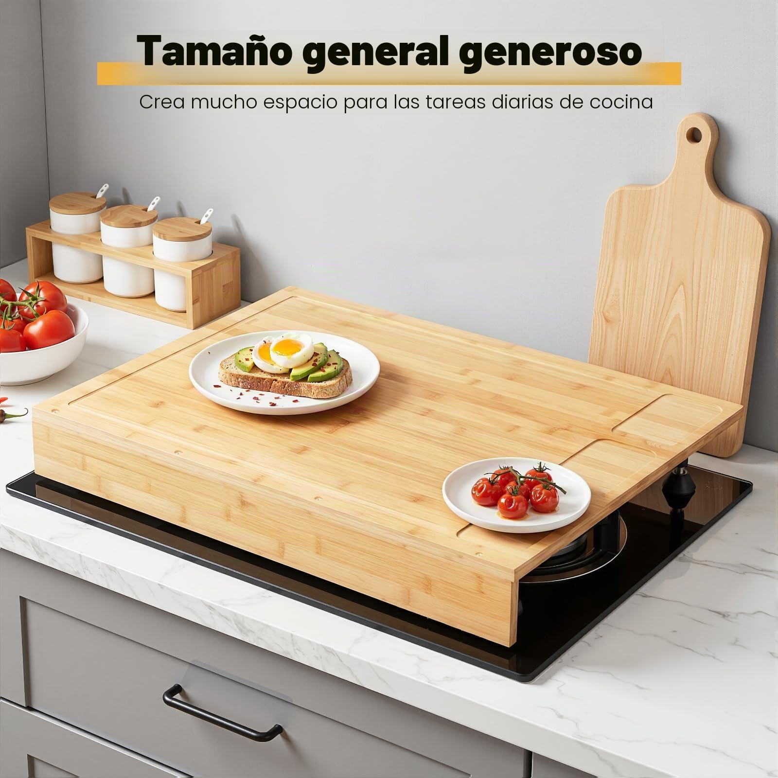 Cubierta de cocina de madera con 4 pies de apoyo extraíbles, cubierta de cocina, cubierta multifuncional, para la mayoría de cocinas de gas y eléctricas, 75 x 54 x 10 cm