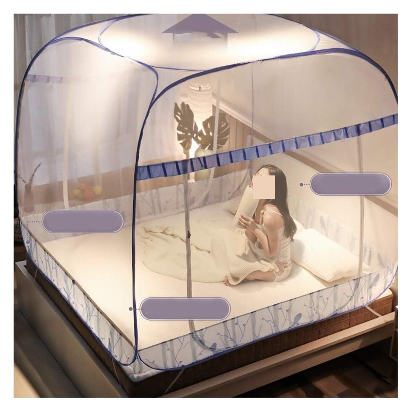 Mosquitera, mosquitera Colgante para Cama, mosquitera Estilo yurta Mongol, instalación Gratuita y Plegable, Cortinas emergentes para Evitar Insectos en Camas y dormitorios (Morado, 1,2 x 2 m
