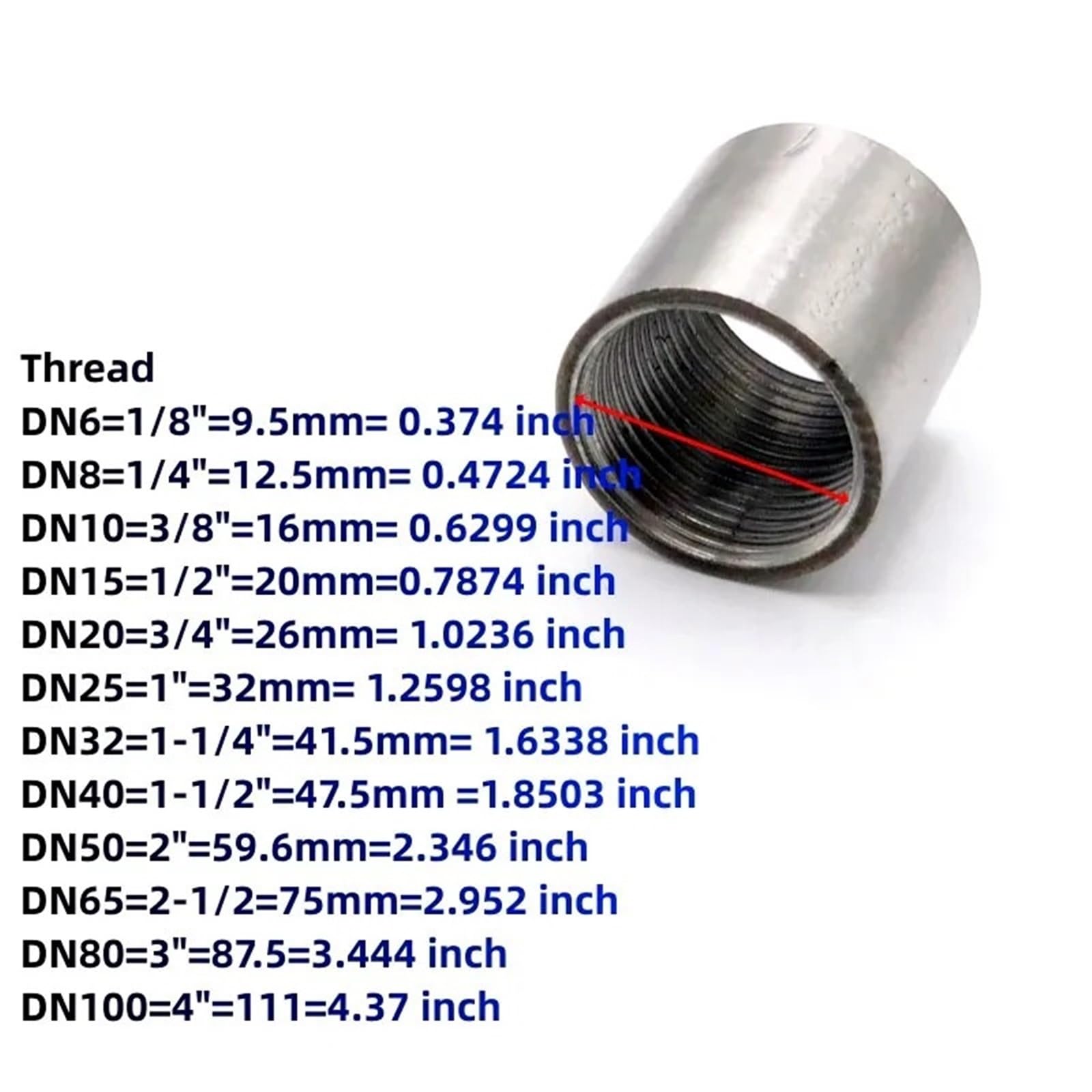 Conector adaptador de tubería de agua y gas de acero inoxidable 304 de 1/8", 1/4", 1/2", 3/8", 3/4", 1", 1-1/4", 1-1/2" con rosca hembra.(1-1/4")
