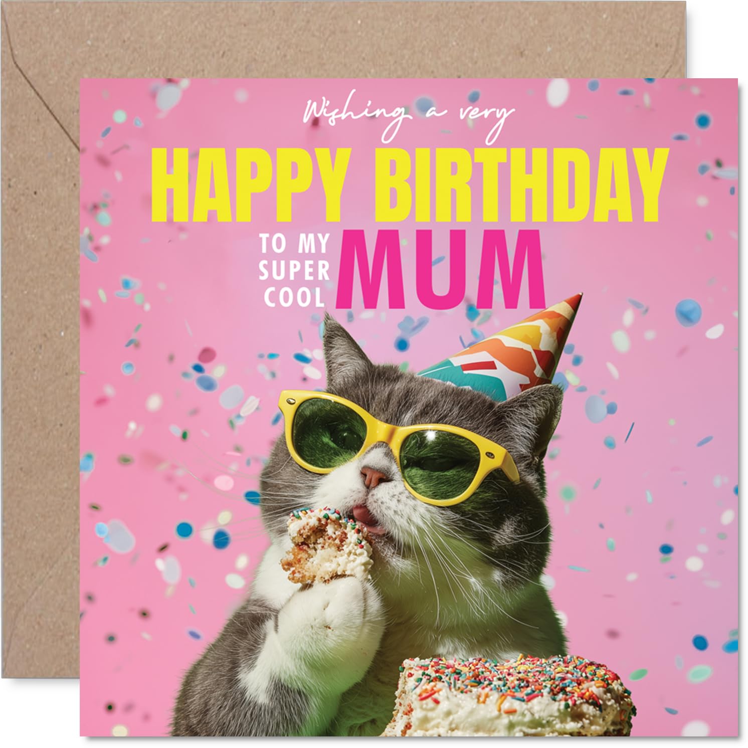 Mum Birthday Card - Purr-fect Cake - Happy Birthday Card for Mum from Son Daughter, 145mm funny cat Bday Greeting Cards