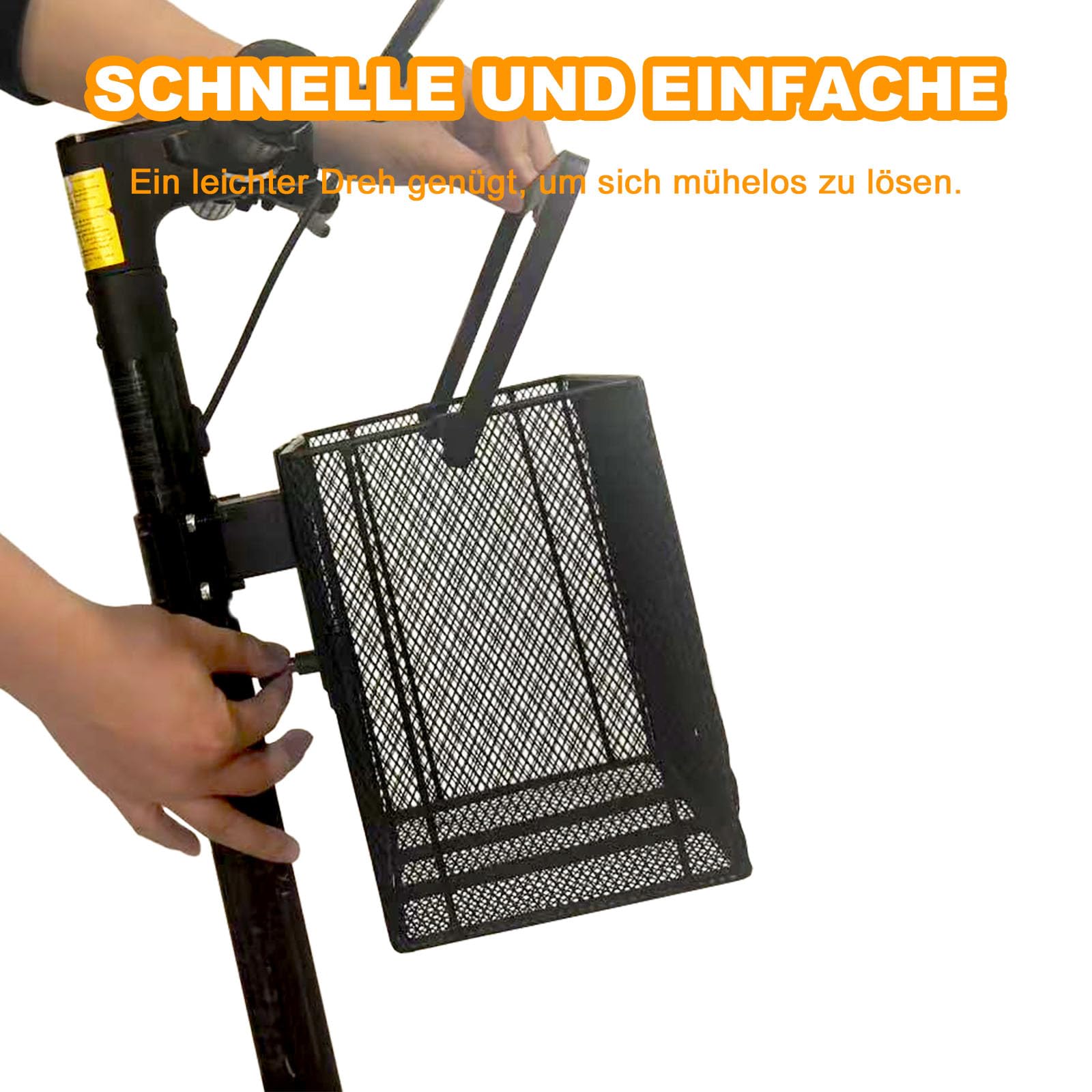 Panier de vélo avant de scooter Heavy Duty à dégagement rapide amovible en fer avec poignée - Montage et portabilité faciles - Dimensions : 26 cm D x 16,5 cm l x 23 cm H