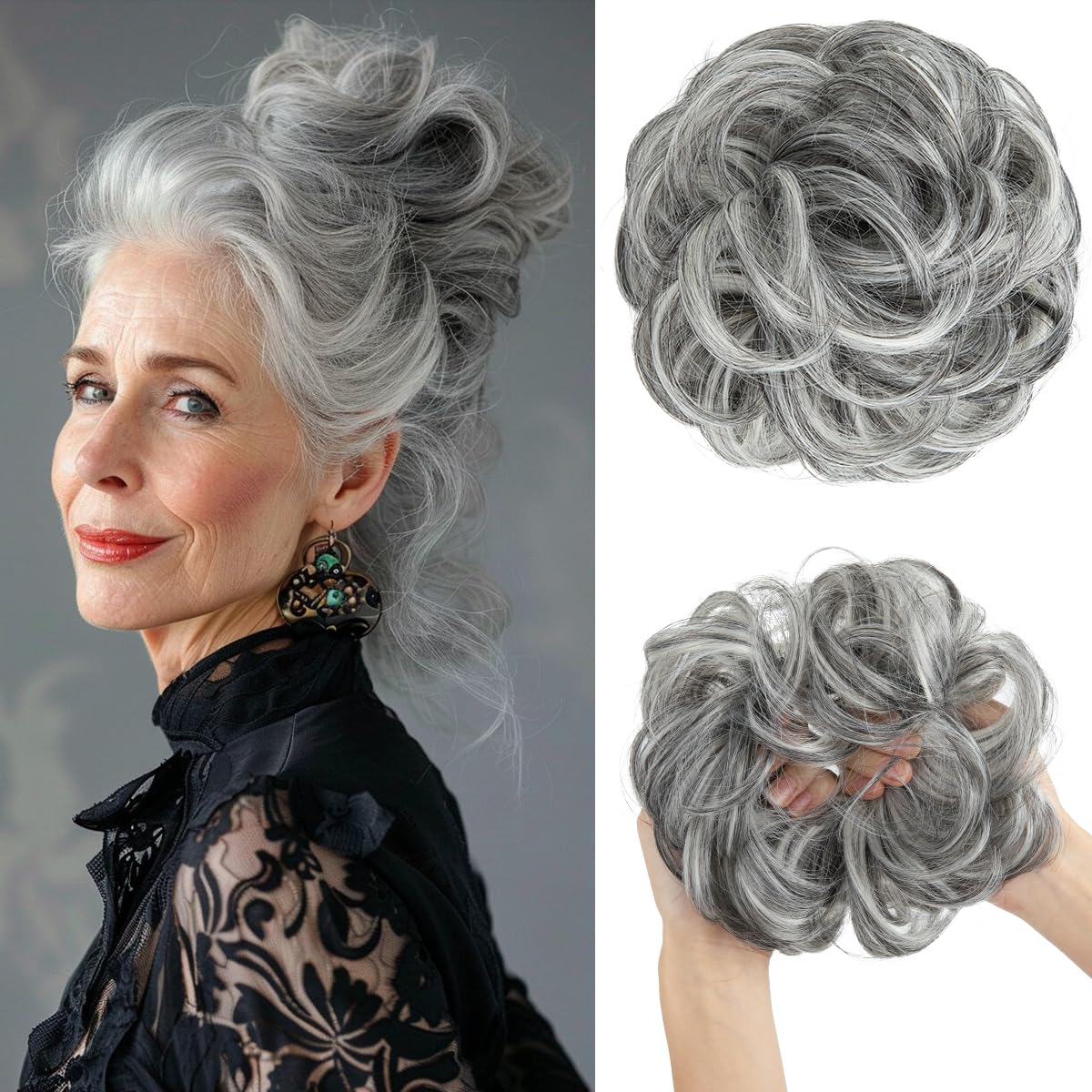 SARLA Messy Hair Bun Hair Piece for Womens Synthetic Hair Buns Extension Scrunchies Hairpieces Ponytail Hair Extensions Dark Grey