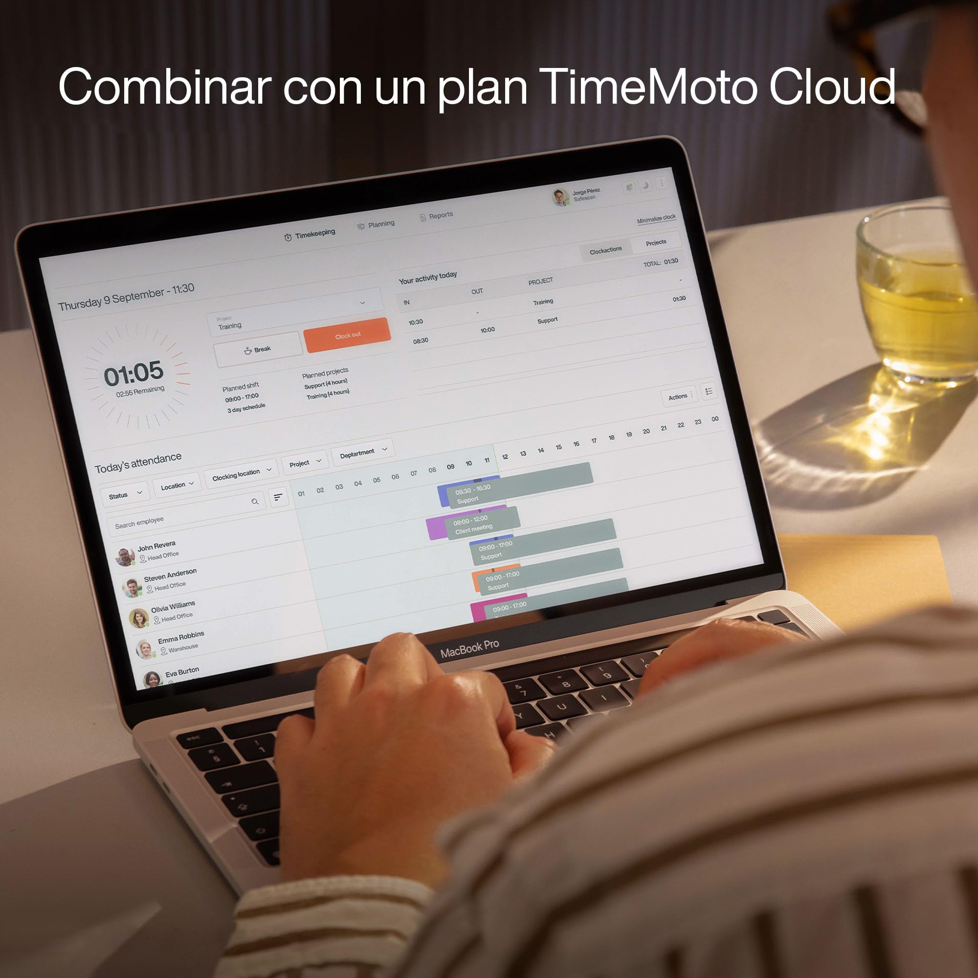 Terminal de fichaje basado en la nube TimeMoto TM-616 con lector de tarjetas RFID y PIN, para hasta 200 usuarios, fichajes, gestión de horarios, control de presencia, informes de horas trabajadas