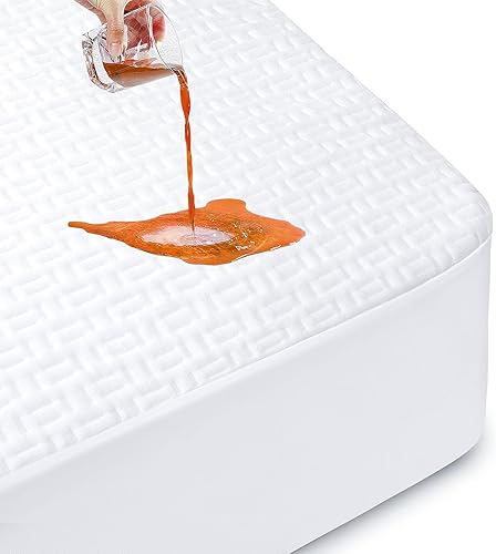 Protector de colchón 100% impermeable de tamaño matrimonial, transpirable y refrescante viscosa de bambú 3D, funda de cama suave y silenciosa,