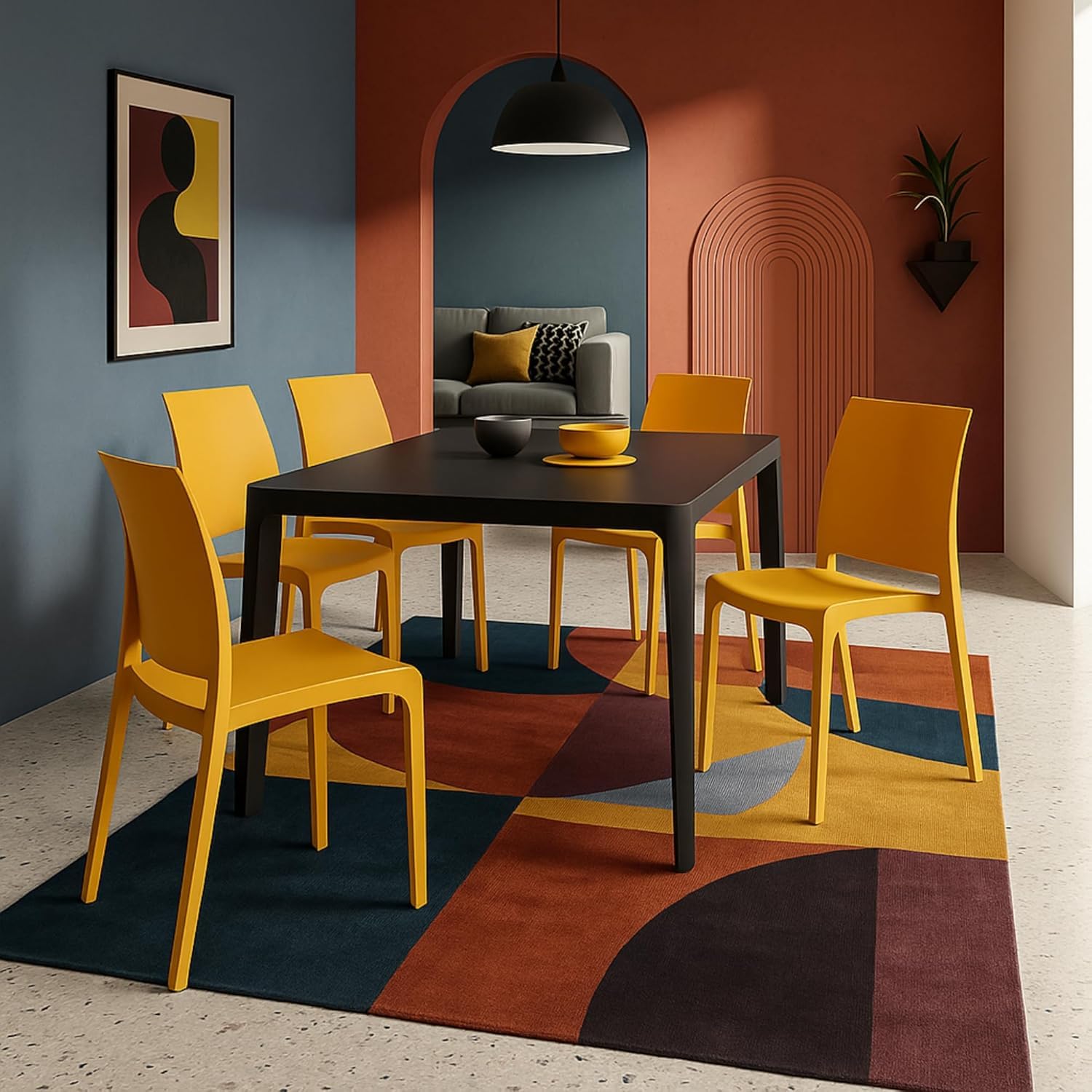 HOUSE COLLECTION , SEDIE VOLGA, SENZA BRACCIOLI, IN POLIPROPILENE, SENAPE, DESIGN IMPILABILE, (BCA175x4)