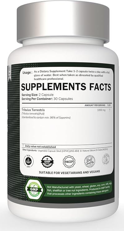 ملحق Tribulus Terrestris لتعزيز ملحق الرجال والنساء للطاقة والحيوية والقدرة على التحمل والأداء (حزمة من 60 كبسولة)