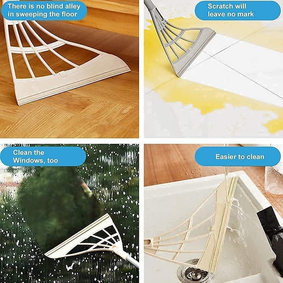 UGU ZONE Multifunctional Magic Silicone Broom β 2-in-1 Floor & Window Cleaner, Bathroom Wiper, Water Squeegee, Dust & Hair Remover for Tiles, Glass, and Hardwood 1
