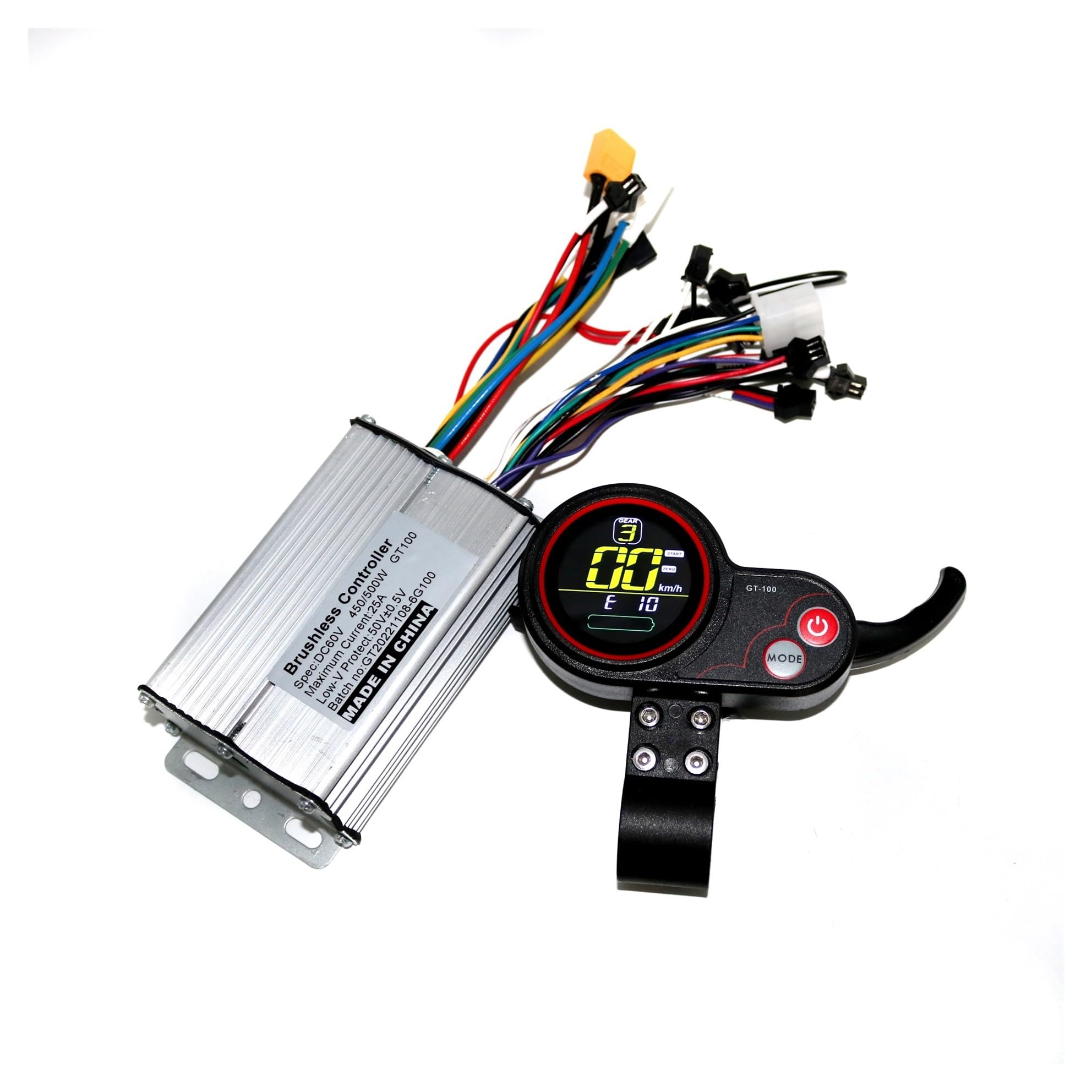 Sterownik silnika pojazdu elektrycznego Six Mosfet 36V/48V/52V/60V 500W 25A BLDC elektryczny kontroler kołyski i wyświetlacz GT-100 L+C+D jeden zestaw (zestaw 60 V)