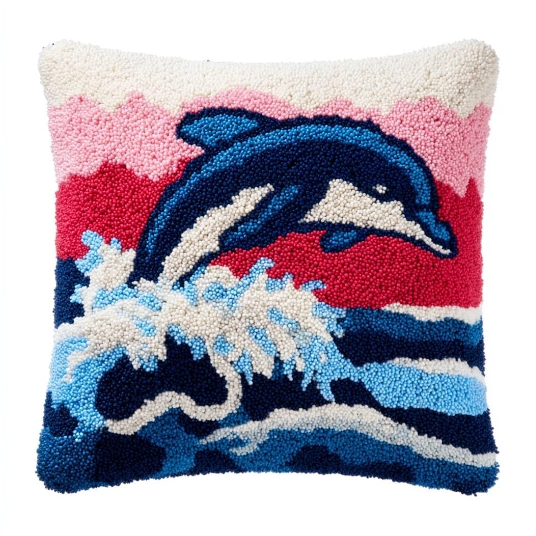 AxiangziK Latch Hook Pillow Kit Dolphin 43X43Cm