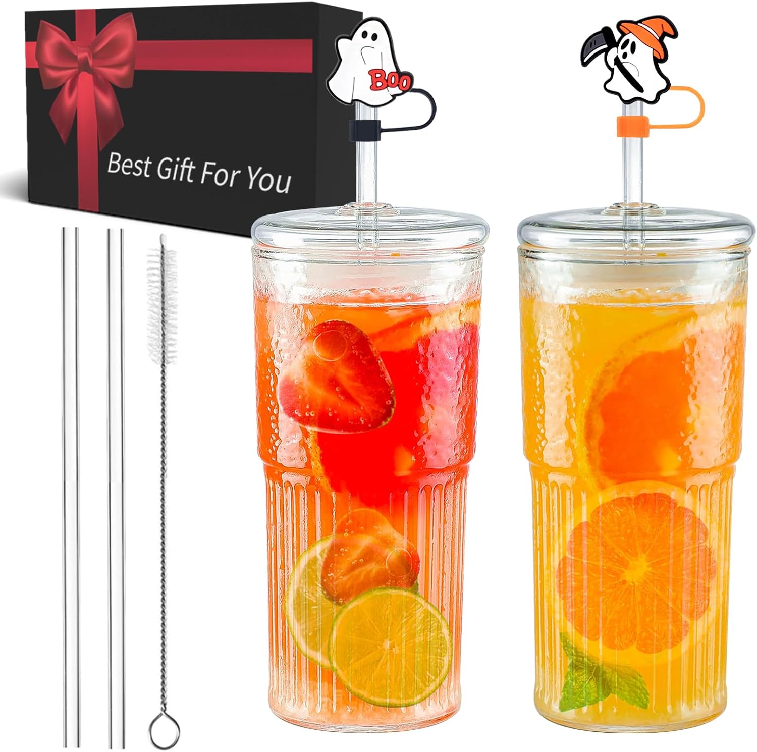 Luiaiog 2 Pack Drinking Glasses,Ghost Halloween Cup,Glass