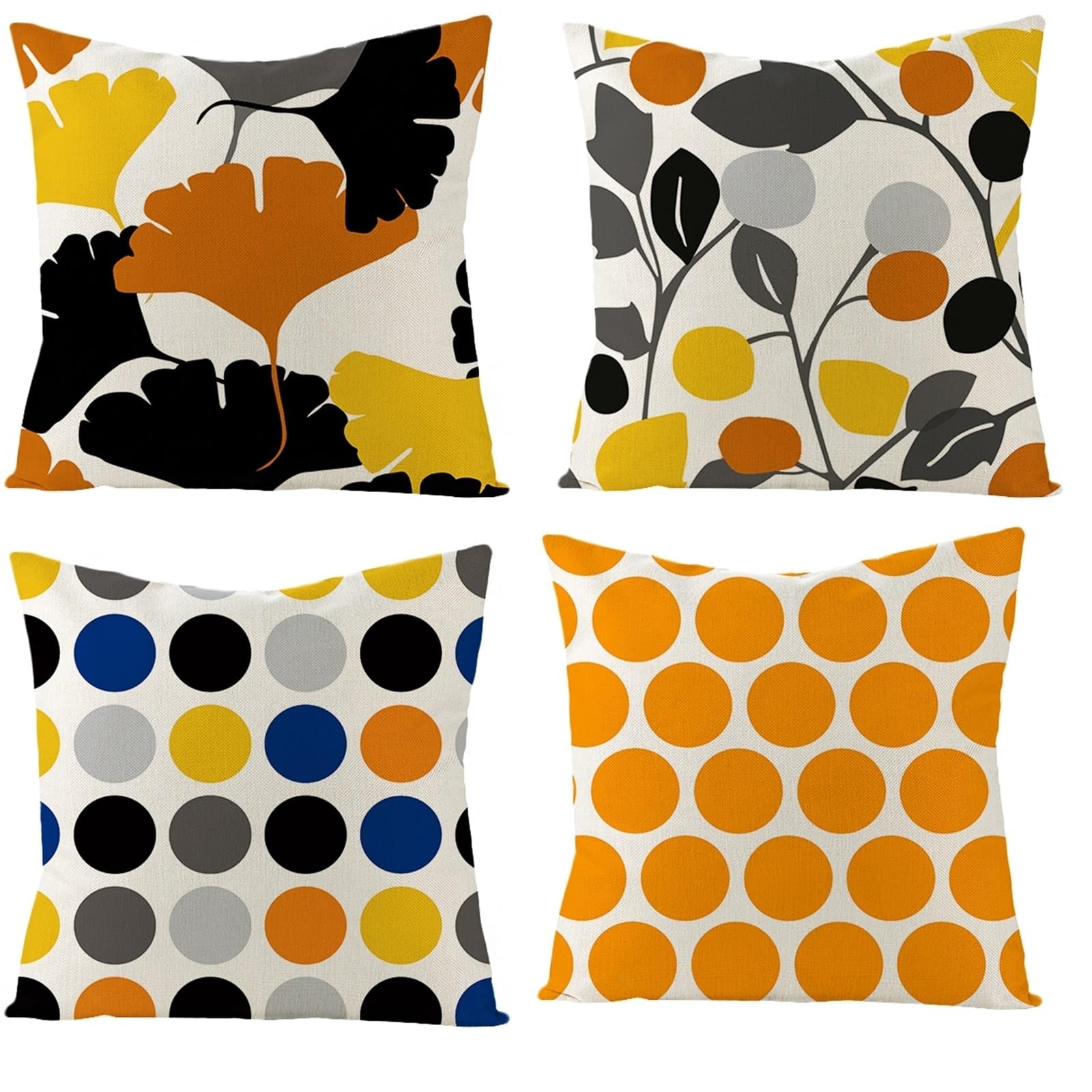 4 federe per cuscini da giardino 50 x 50 cm, arancione colorato, a pois, foglia di loto, foglie di loto, per soggiorno, divano e camera da letto