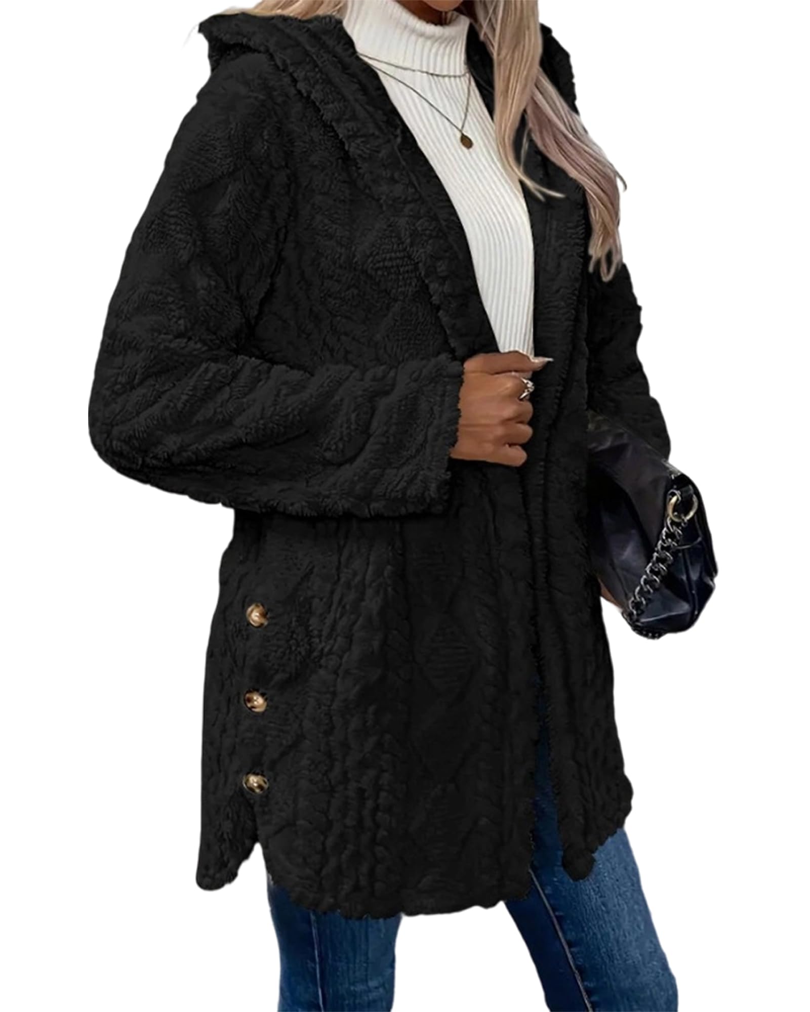 Jacquard Hooded Cardigan Womens Fall Winter Jacquard Hooded Cardigan Coat for Casual Daily Wear School Activities