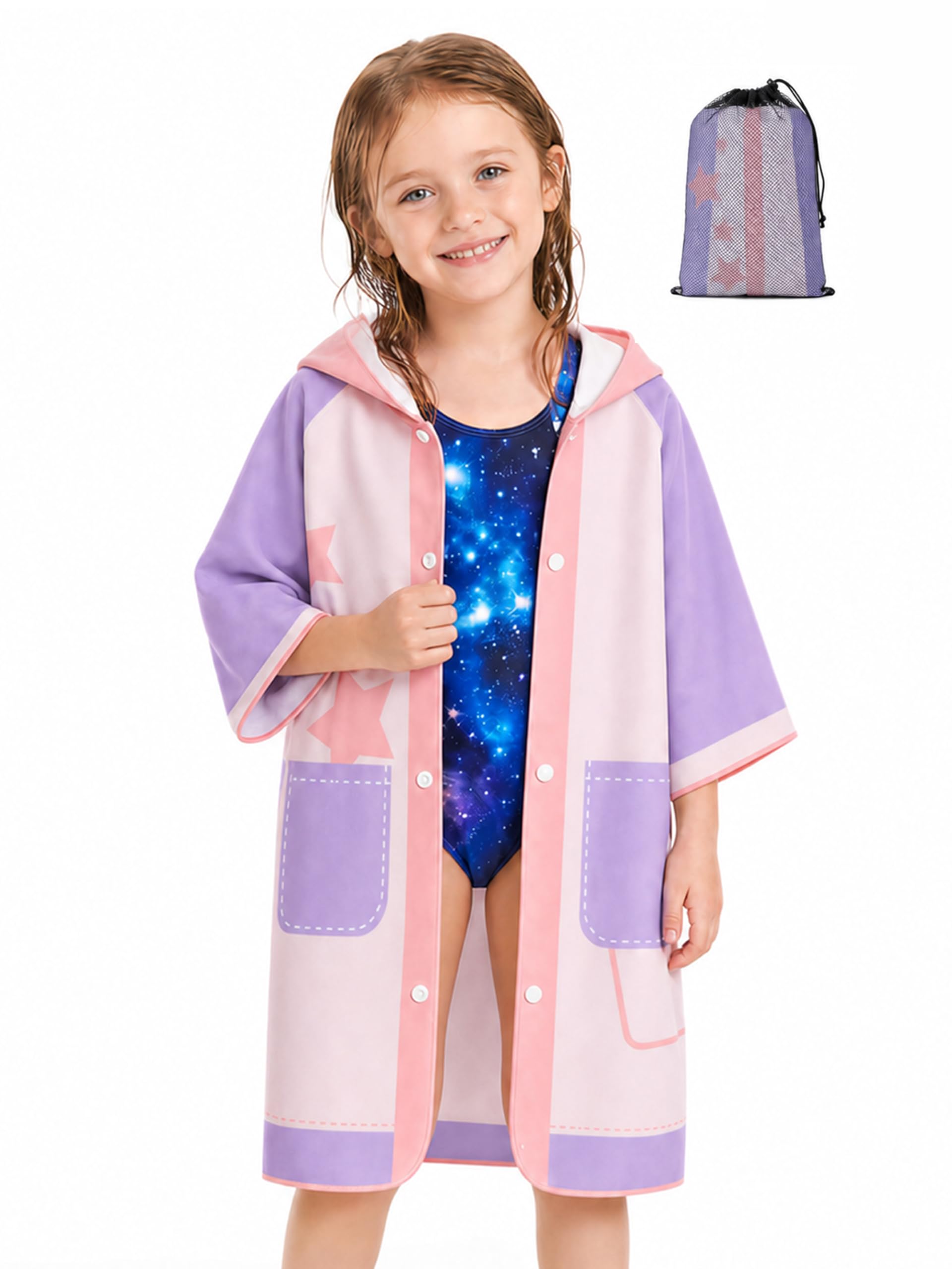 Gogokids Kids Swim Cover Up, Lightweight Microfiber Changing Poncho with Carry Bag, Beach Pool Coverup for Boys Girls