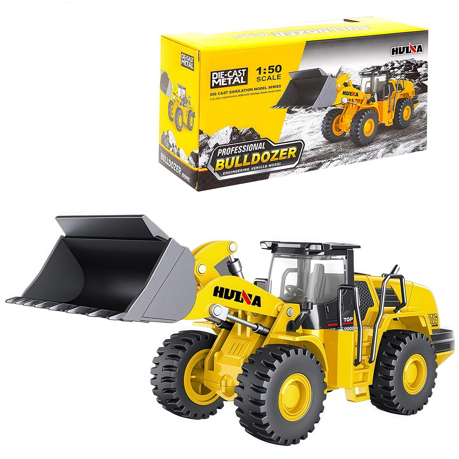 1/50 Wheeled Loader Heavy Duty Construction Metal Bulldozer, Loder Vehicle Toys for Kids, Outdoor Sandbox Car Toys, Birthday Gift Toddler Boy Kid