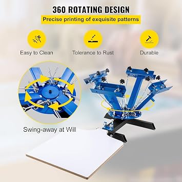 Screen Printing Machine - 4 Color 1 Station Platen Silk Press Equipment with Removable Pallet for Professional Printing Jobs and DIY Projects
