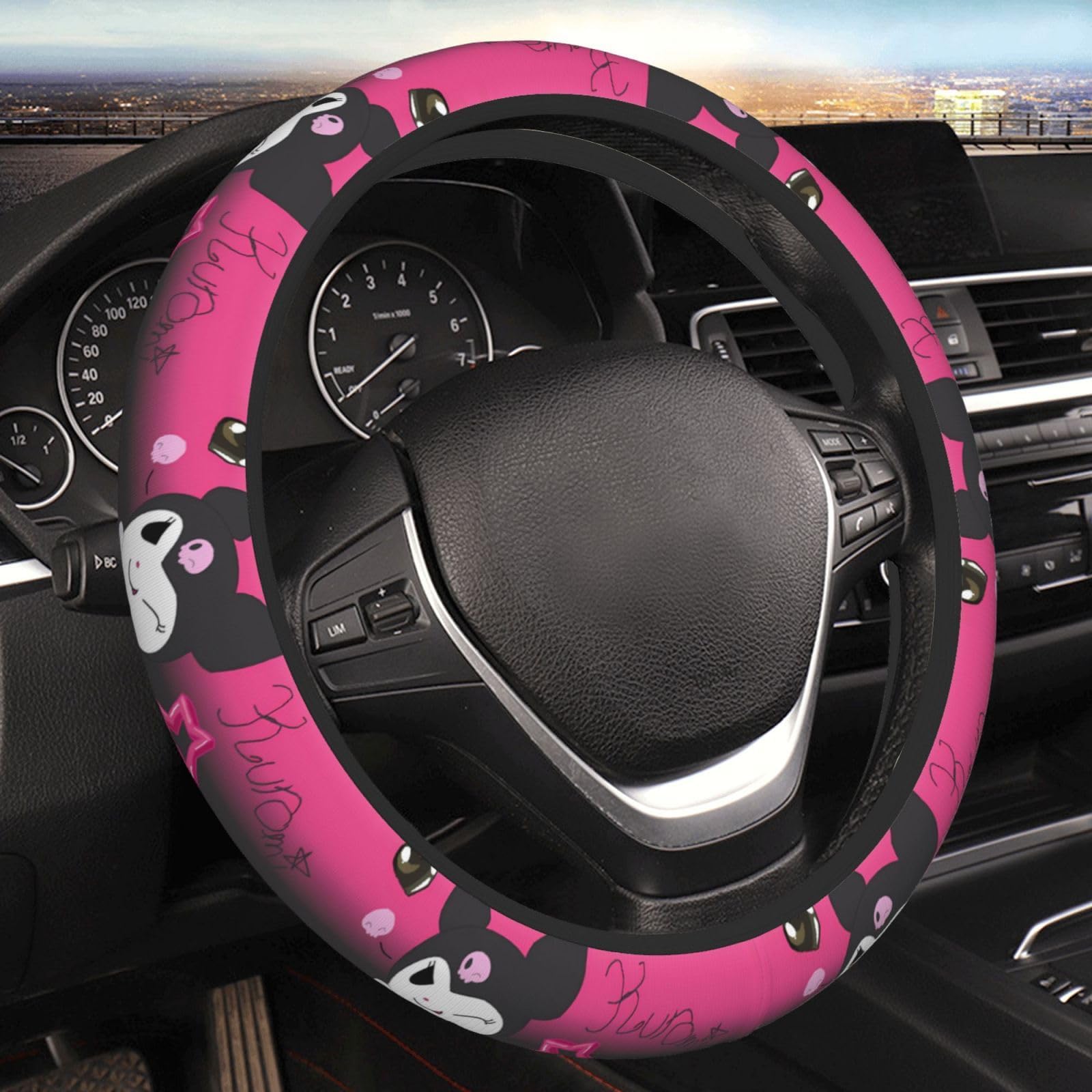 GearbestCute Cartoon Kuromi Steering Wheel Cover Universal 15 in Car Accessories for Men Women,Steering Wheel Protector Comfortable Protective Case for SUV Sedan Decor (12, One Size)