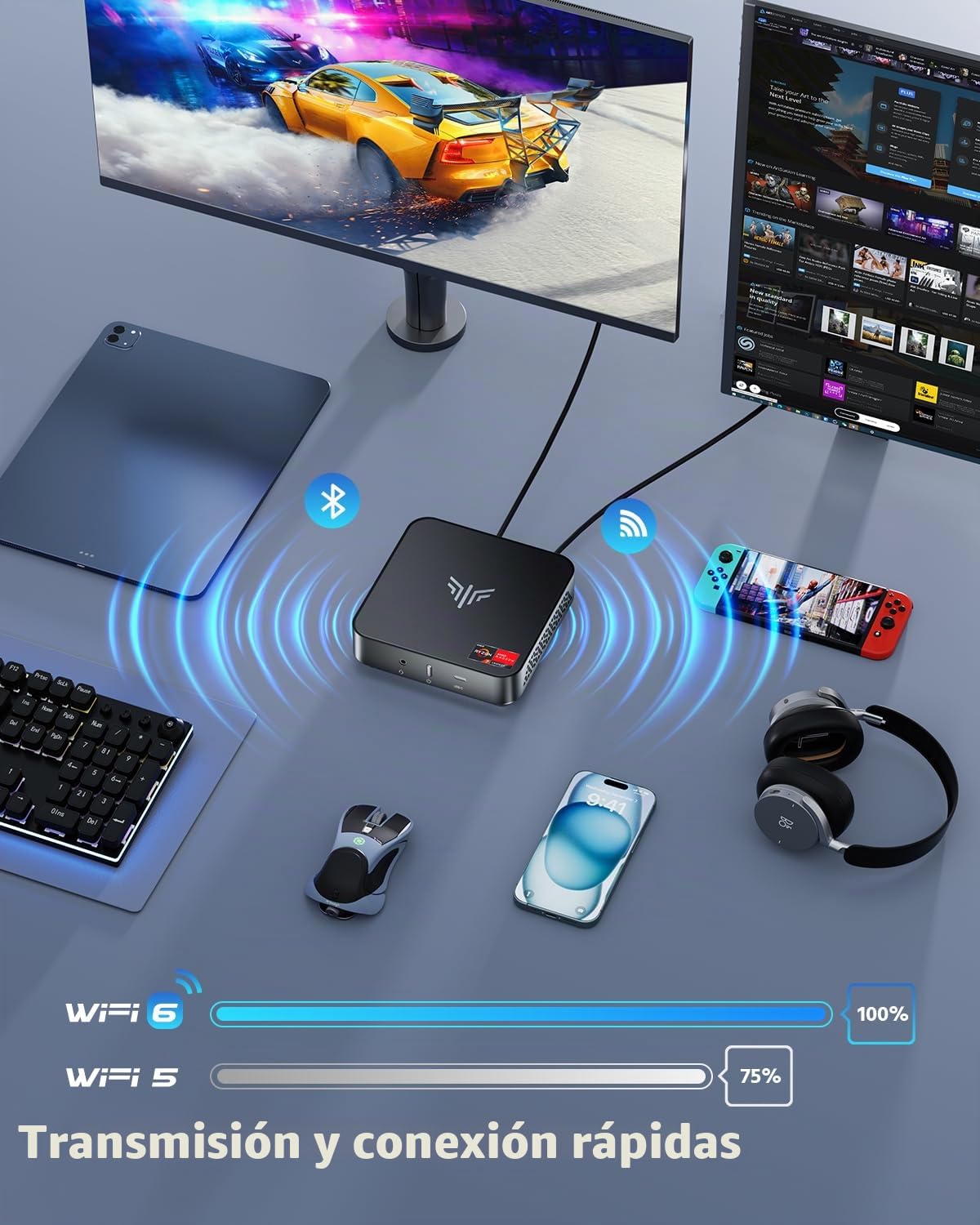 NiPoGi AM02PRO Mini PC, AMD Ryzen 7 5700U(hasta 4.3GHz, 8C/16T), 16GB RAM 512GB NVMe SSD Mini Ordenador de Sobremesa para Oficina,Cine en casa,Empresas【DP+HDMI/WiFi 6/Bluetooth 5.2/USB-C】