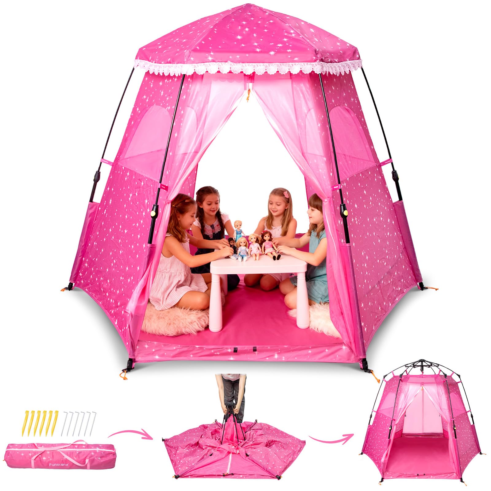 Princess Pop-up Play Tent for Girls: 78"x66" Large Playhouse Castle for Kids Indoor & Outdoor (Pink)