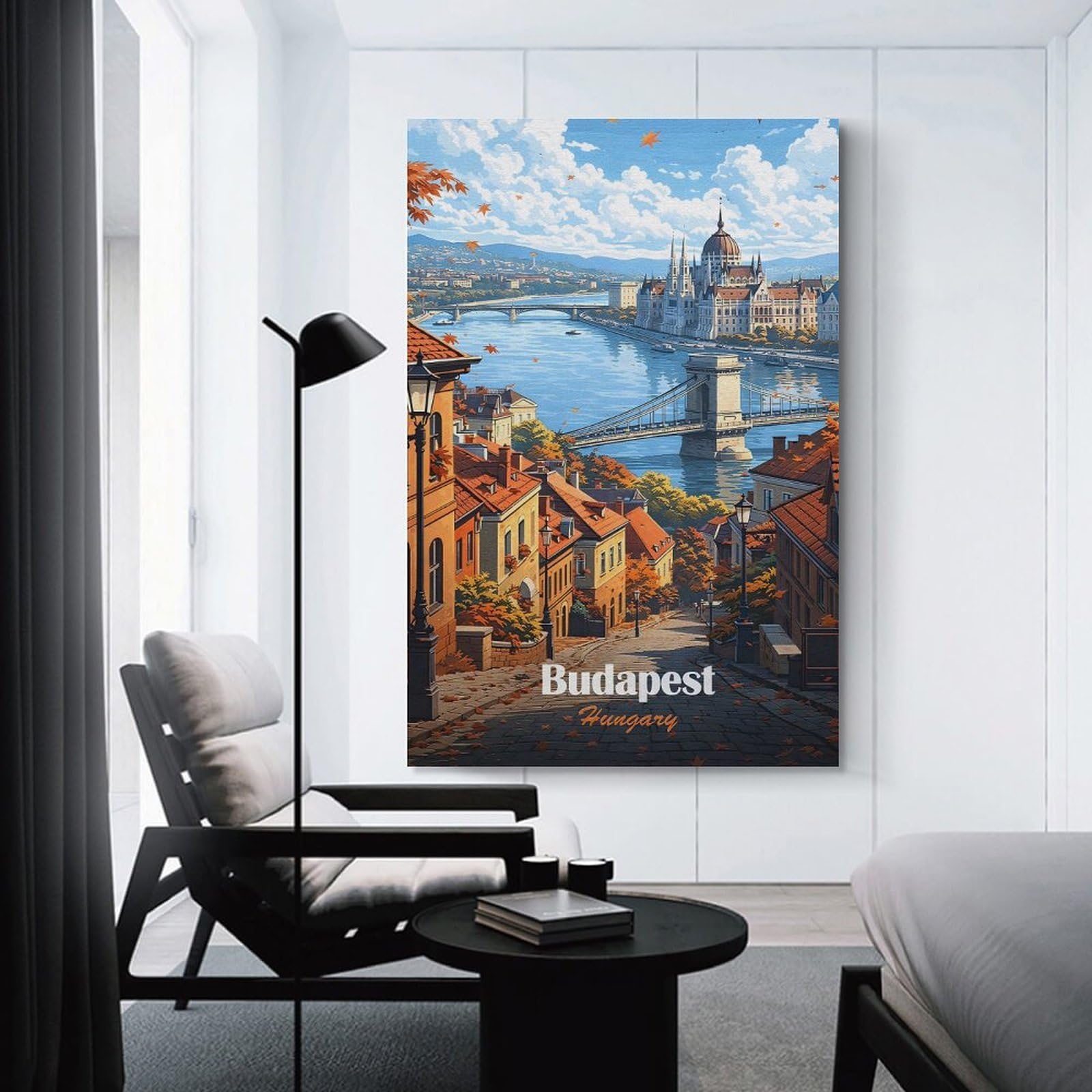 Junmoney Budapest in Autumn Decorative Wall Artwork, 12x18inch(30x45cm), for Corridors, Hallways Or Apartment Entries, Home Artwork for First Impressions