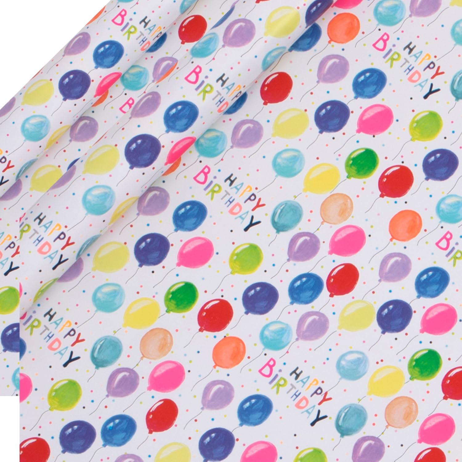 Glick 2 Pack Neon Birthday Balloons Wrapping Paper, 2 Recyclable Rolls (2m x 70cm), Bold Multicolour Design, Eco-Friendly