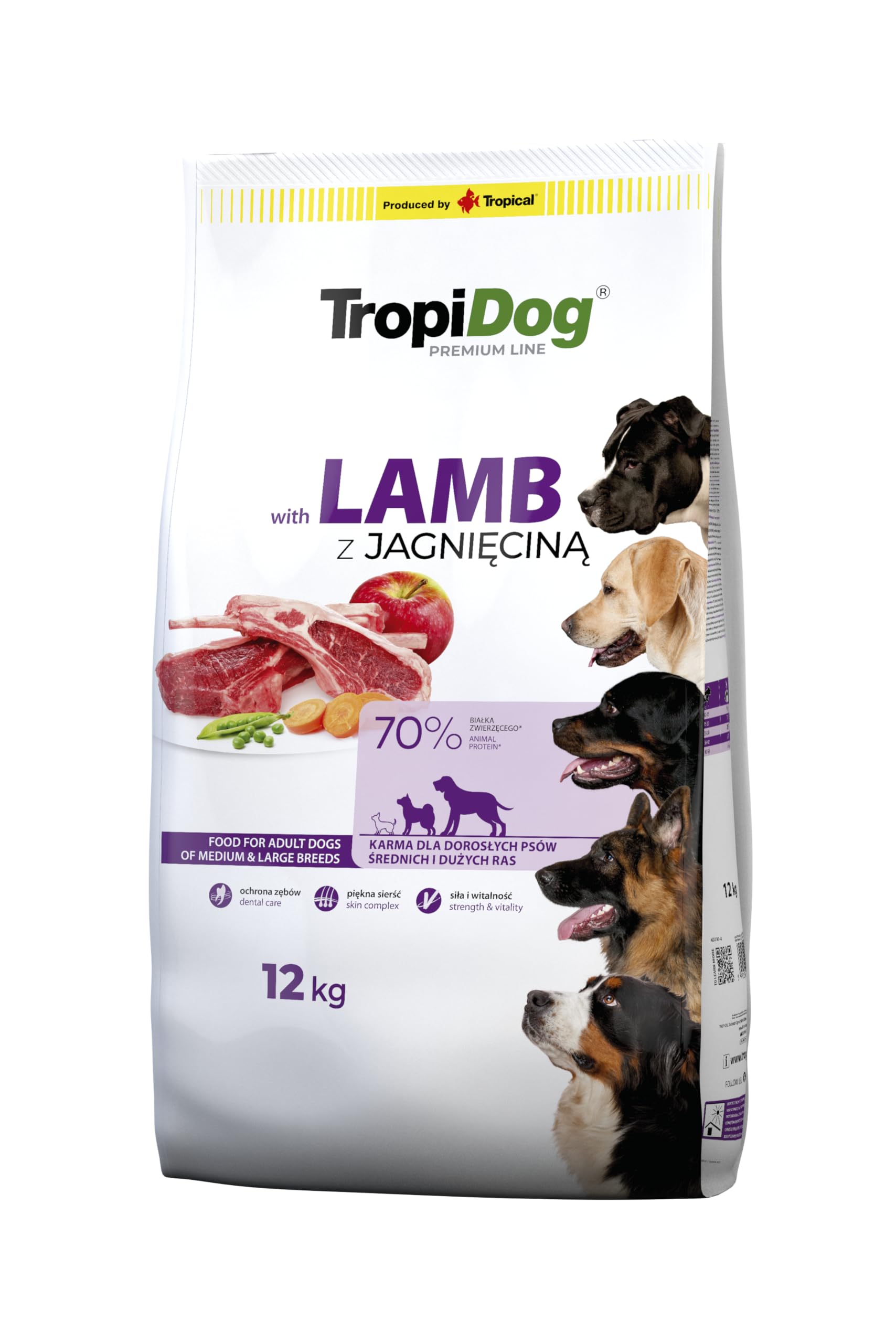 Sucha karma dla psa Premium z jagnięciną i ryżem dla dorosłych średnich i dużych ras 12kg