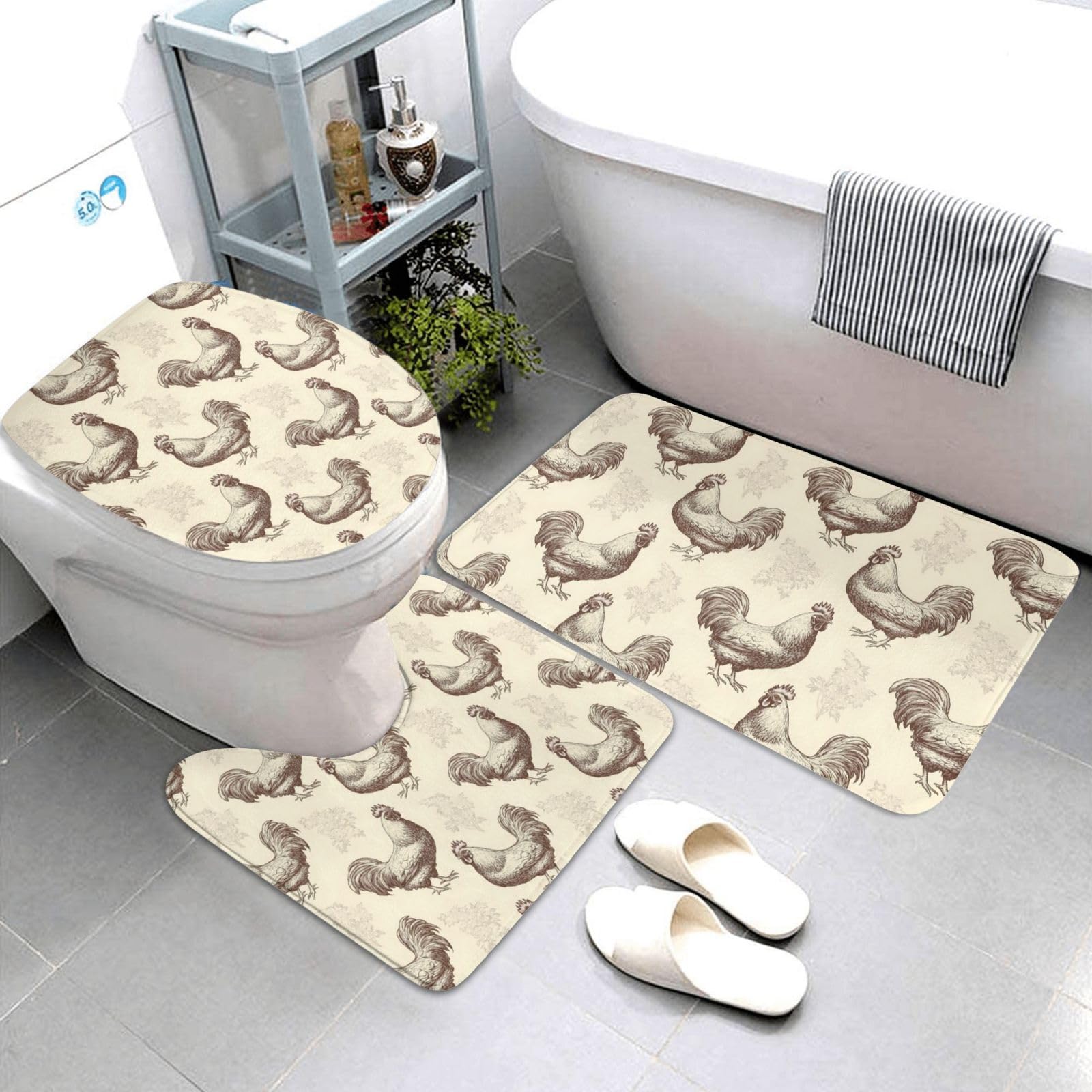 Tapis de salle de bain haut de gamme motif croquis de poule doux