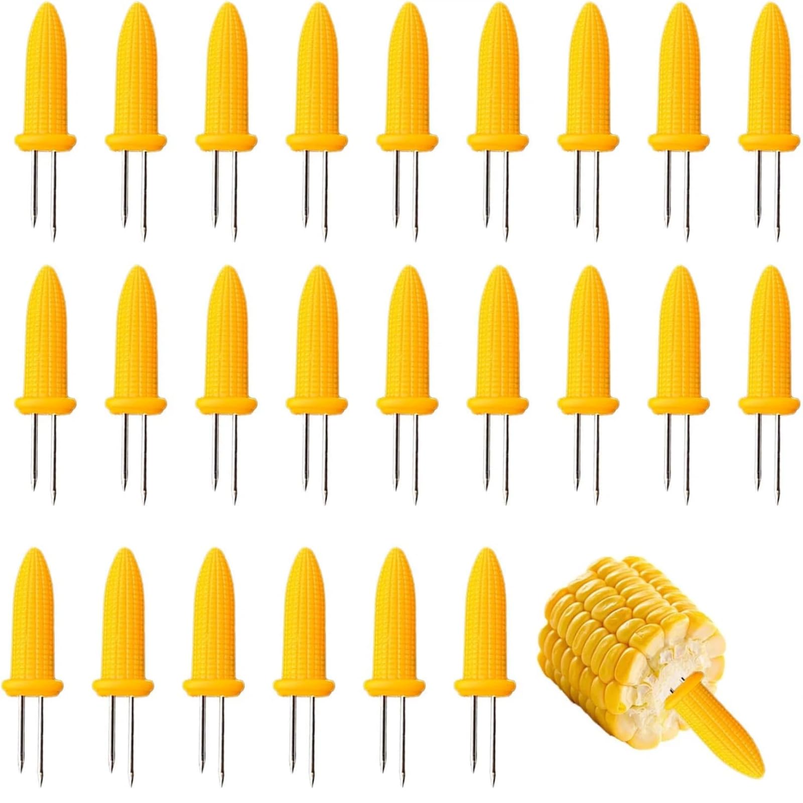 SINJAETRQ 24 Pcs Stainless Steel Corn on the Cob Holders, Upgraded 9cm Long Sweetcorn Holders, Anti-Slip Corn on the Cob Skewers for BBQ, Picnic and Camping, Reusable & Dishwasher Safe