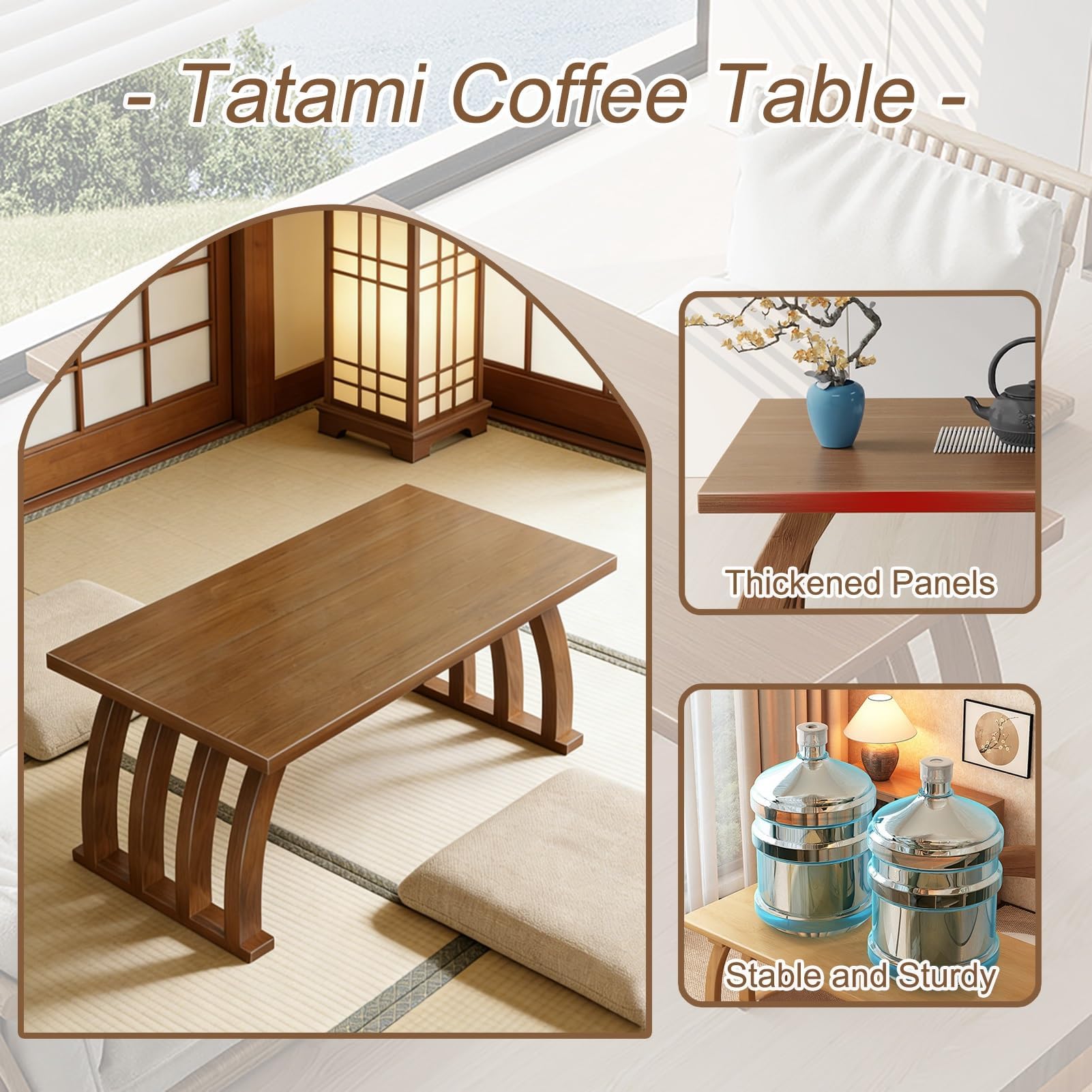 Tavolo tatami in legno, tavolo da pavimento giapponese, scrivania bassa per soggiorno, sala da tè meditazione, tavolino da caffè portatile piccolo