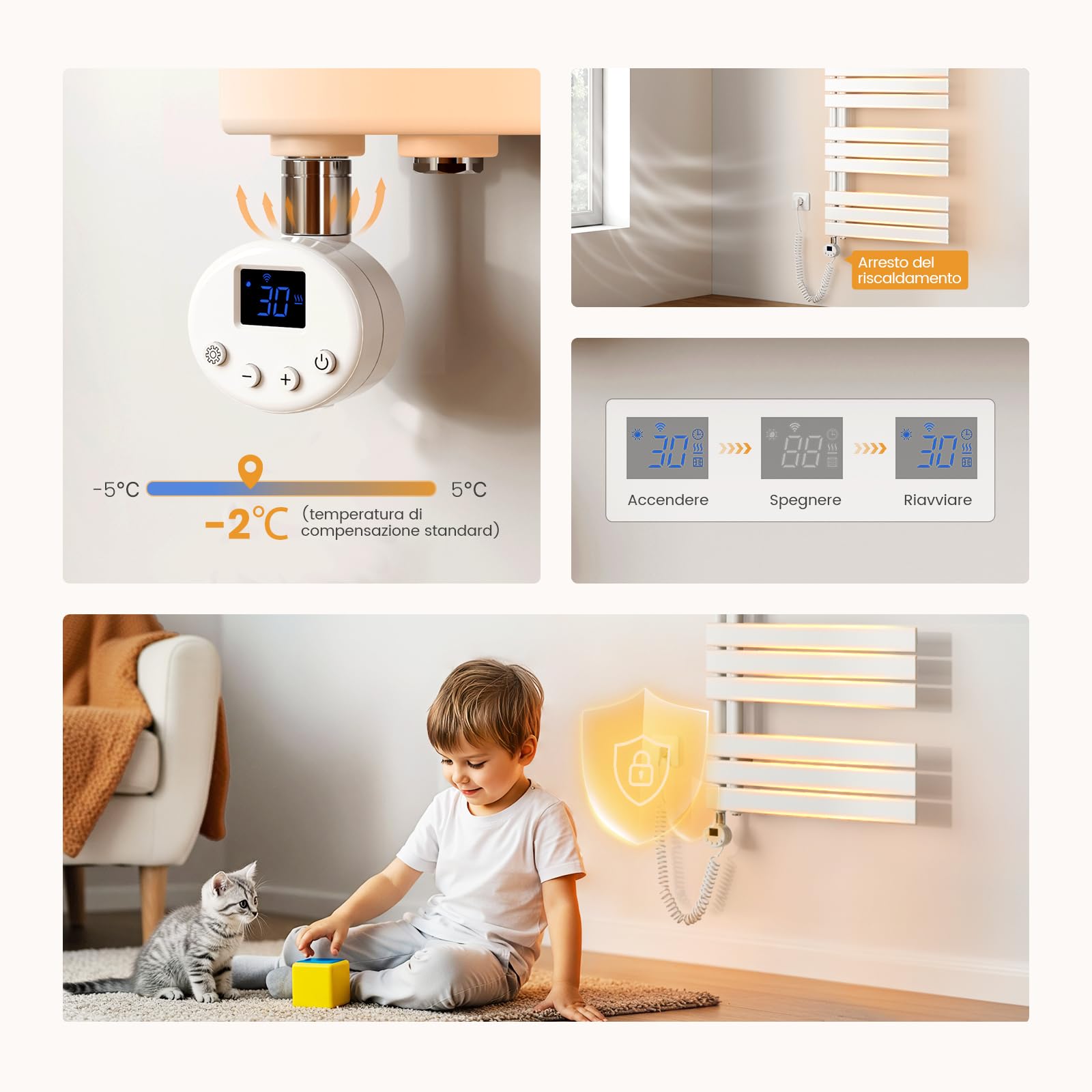 EMKE Scaldasalviette Elettrico 104x40 cm Bianco, Porta-Asciugamani Riscaldante con Termostato WiFi, 400W, Termoarredo Elettrico per Bagno