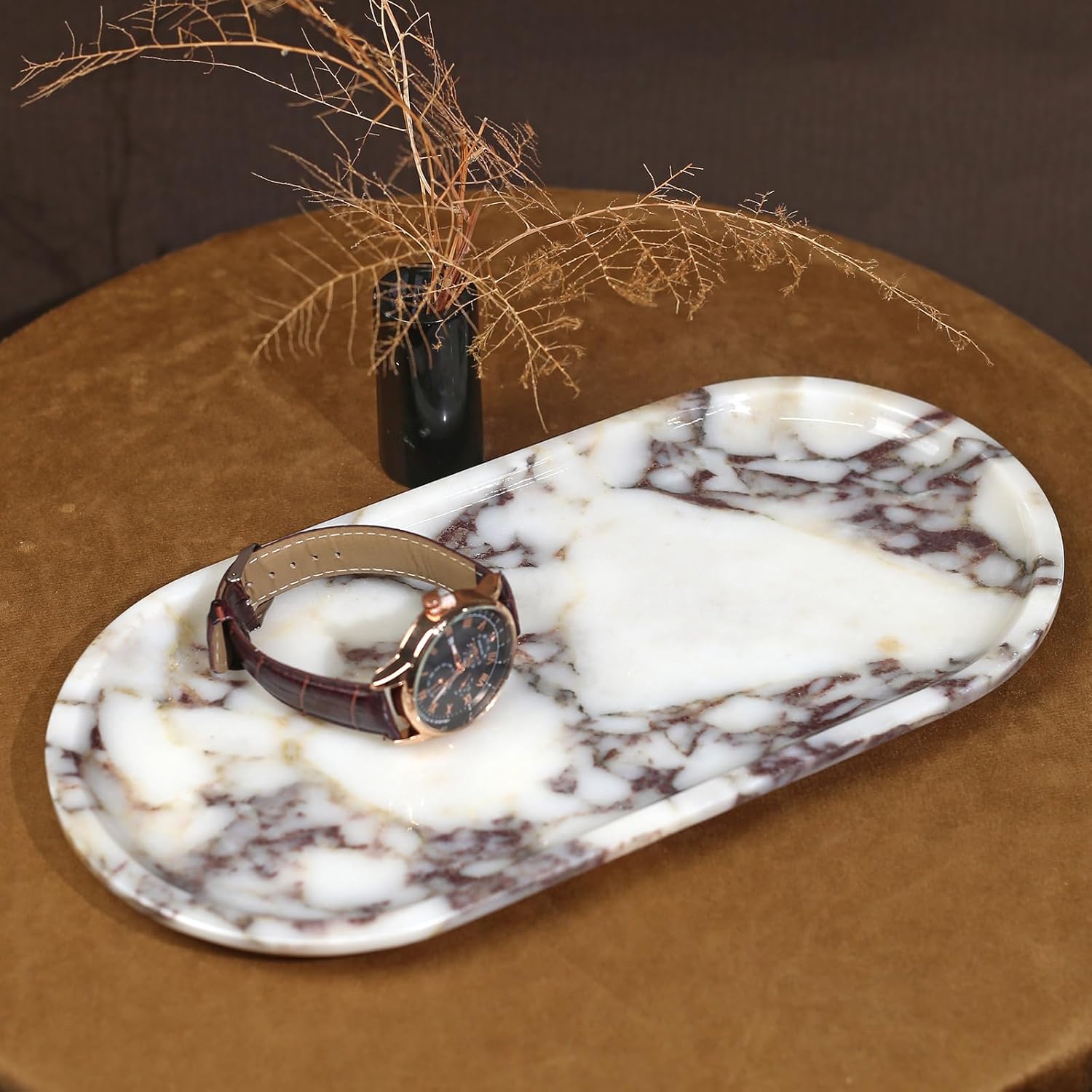 Natural Marble Tray, Coffee Table, Food, Fruit, Paper Cup, Cake Display, Coffee bar, Family Gatherings, Seasonal Holiday Decoration Tray(Viola-oval-11 x5 x0.7) - Image 7