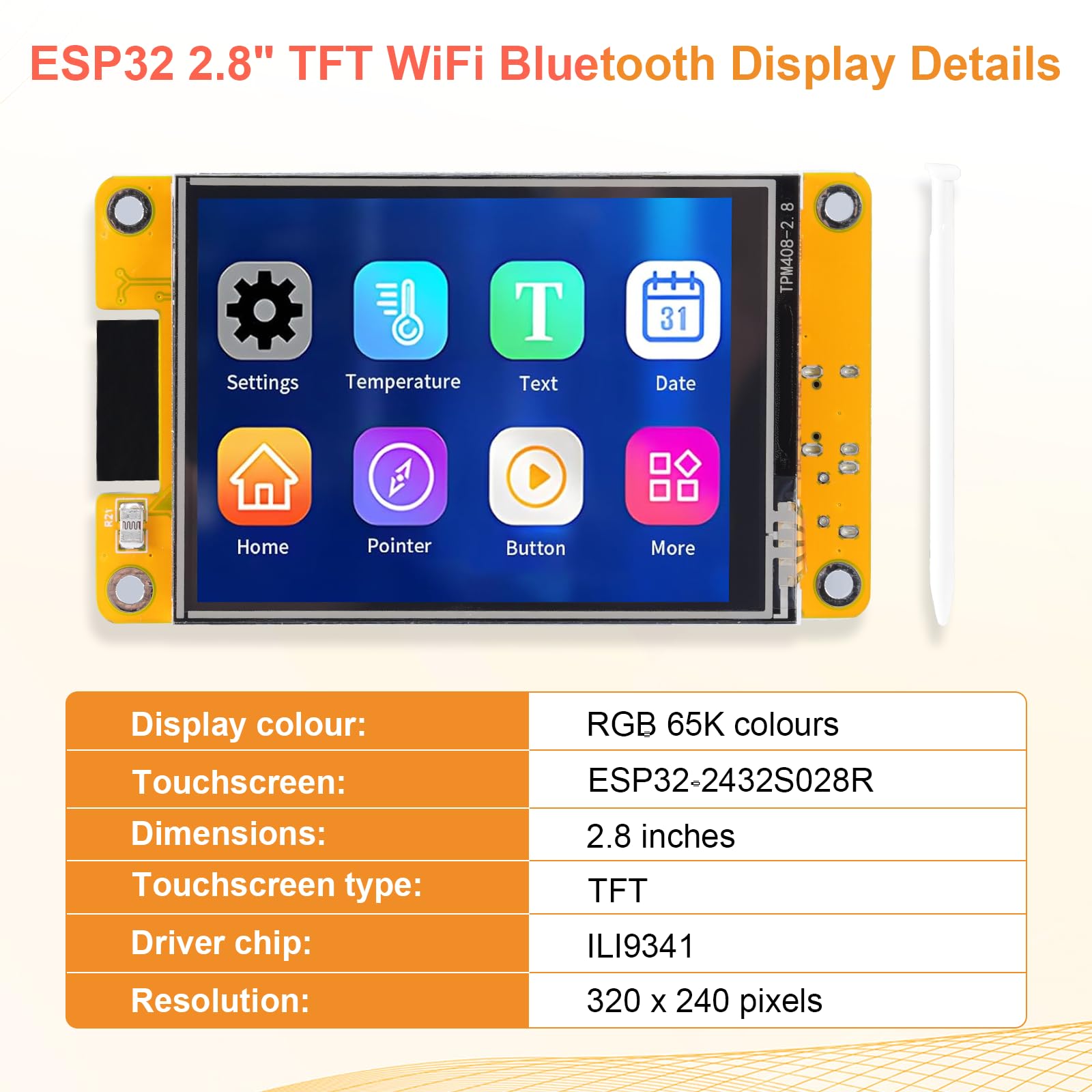 2 display Bluetooth ESP32 TFT WiFi, 2,8 pollici, 240 x 320 ESP32, modulo TFT touch screen ESP32, compatibile con Arduino