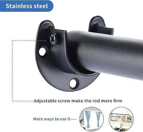 Miniatura 3 de Soportes de barra de armario de acero inoxidable, soporte de 0.8 in de diámetro, soporte de barra de cortina resistente, soporte de extremo negro