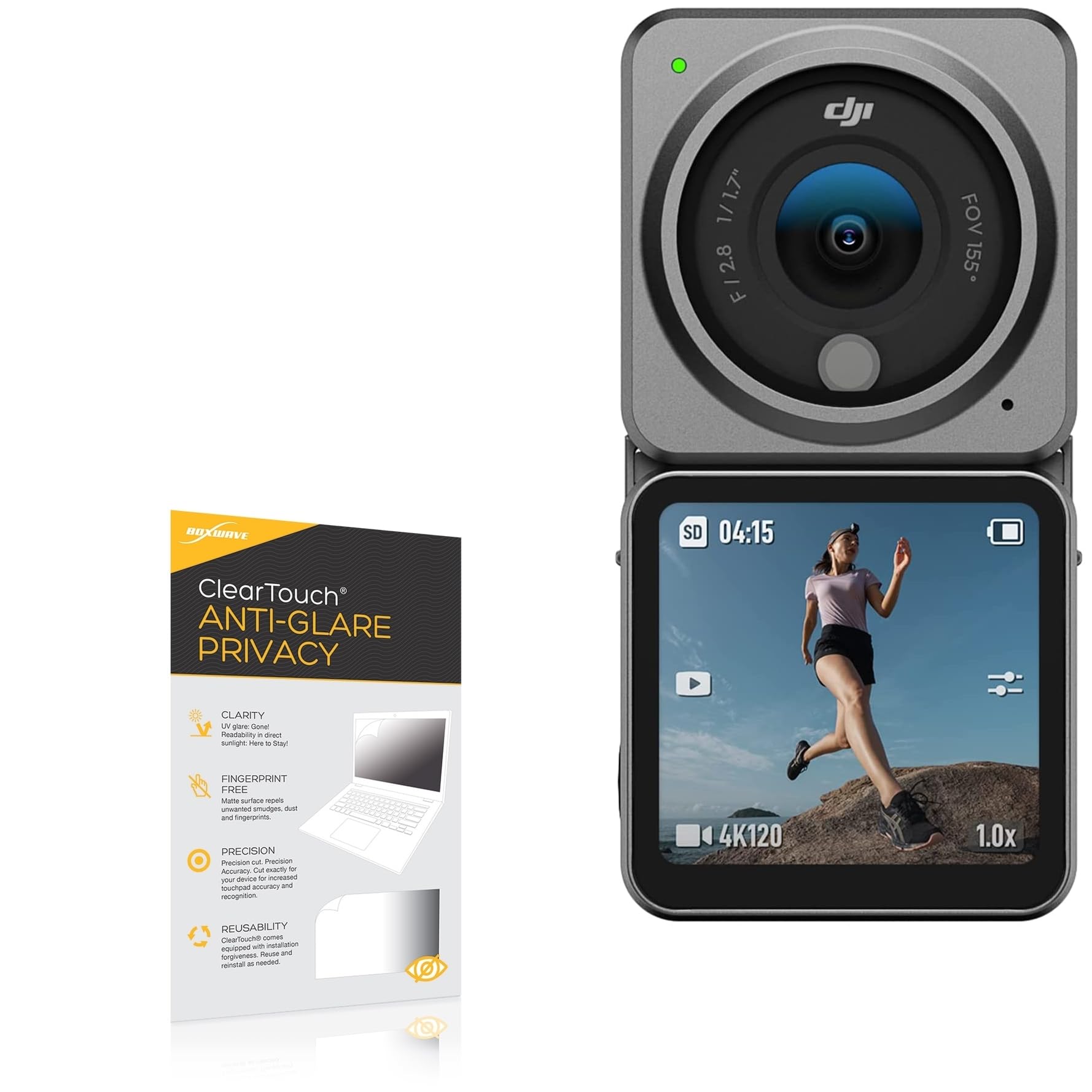 BoxWave Screen Protector Compatible with DJI Action 2 Dual Screen - ClearTouch Anti-Glare Privacy (2-Pack), Privacy Screen Protector Flexible Film Anti-Glare