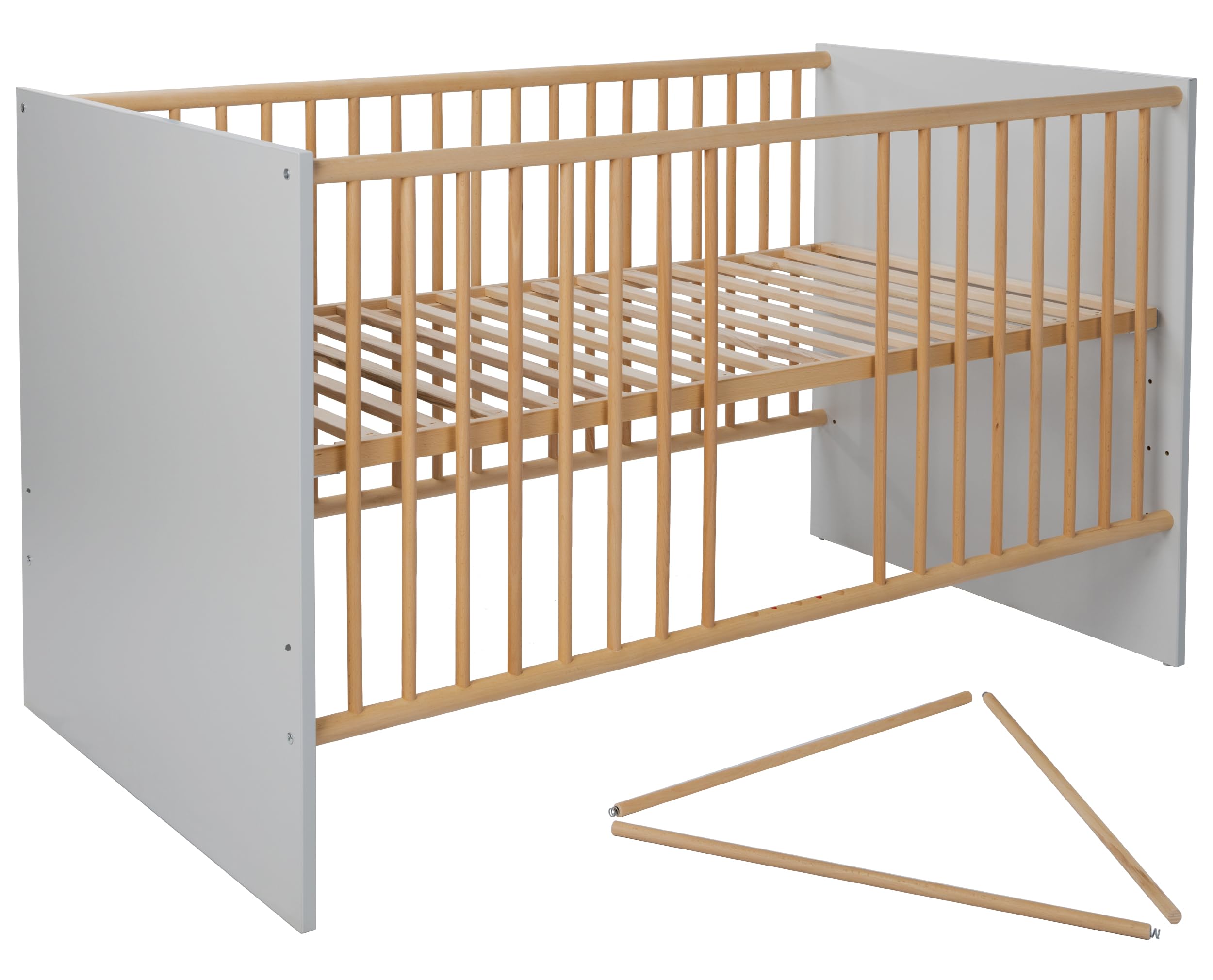 3-teiliges Babyzimmer Set Elina, Kleiderschrank, Wickelkommode, Babybett 70x140 cm, Lichtgrau/Nagano Oak