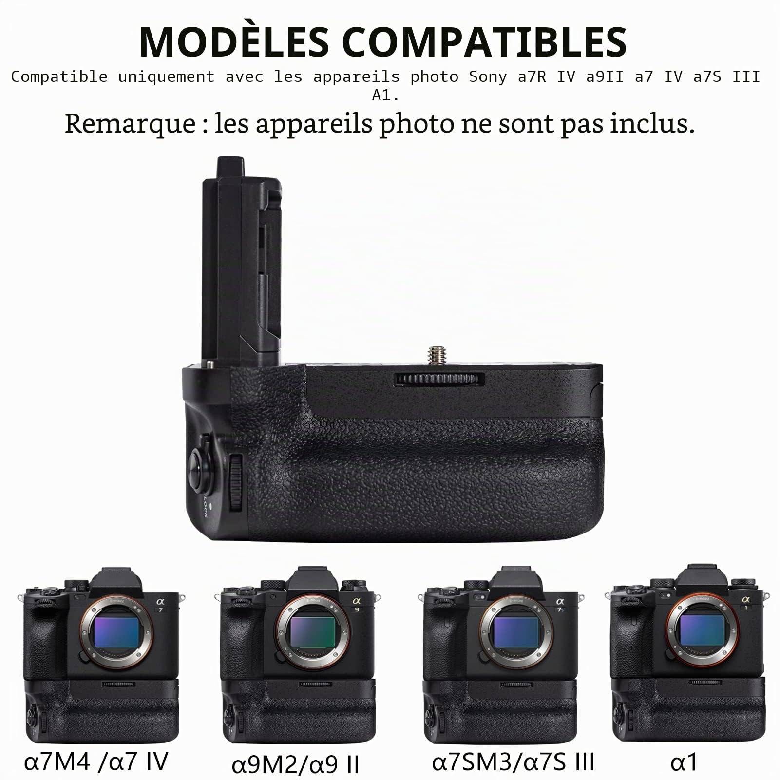 Poignée d'alimentation VG-C4EM pour appareils photo Sony A7R V A7R IV A9 II A7 IV A7S III A1, remplacement pour Sony Poignée verticale, utiliser une batterie NP-FZ100.