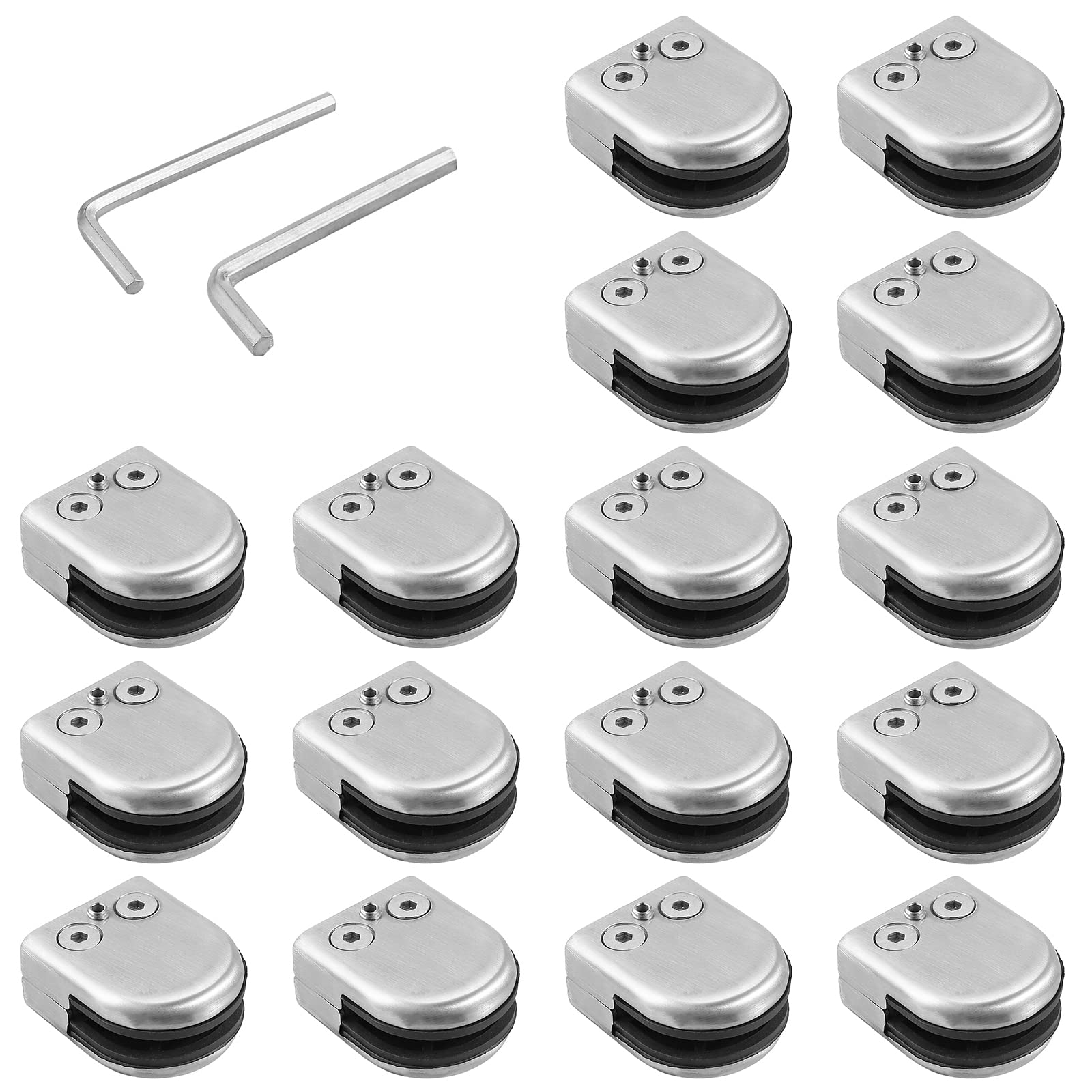 Proster Glass Clamps 16PCS 9-10mm Adjustable Glass Bracket Stainless Steel 304 Glass Clip Clamp Bracket Flat Back for Handrail Balustrade Staircase M Size