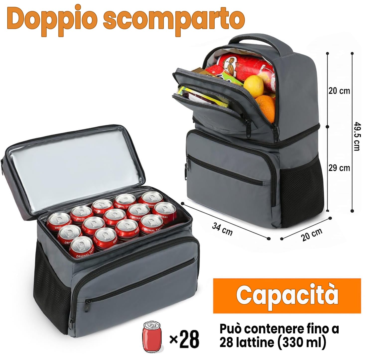 MATEIN Zaino Termico 30L (40 Lattine), Grande Zaino Frigo a 2 Scomparti | Borsa Portapranzo Antiperdita con Apribottiglie, Facile da pulire, per Picnic, Campeggio, Mare, Spiaggia e Escursioni