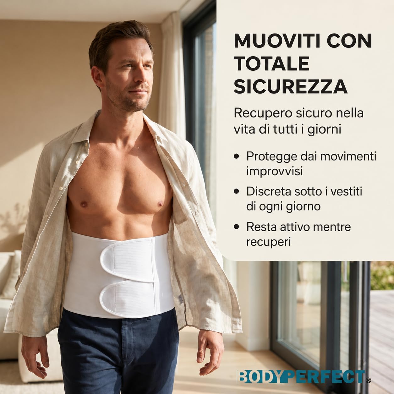 BODYPERFECT Fascia Post operatoria Unisex contenitiva Post Parto Operazione Allevia mal di schiena chiusura a strappo regolabile in Cotone (81/92 cm Girovita Addome)