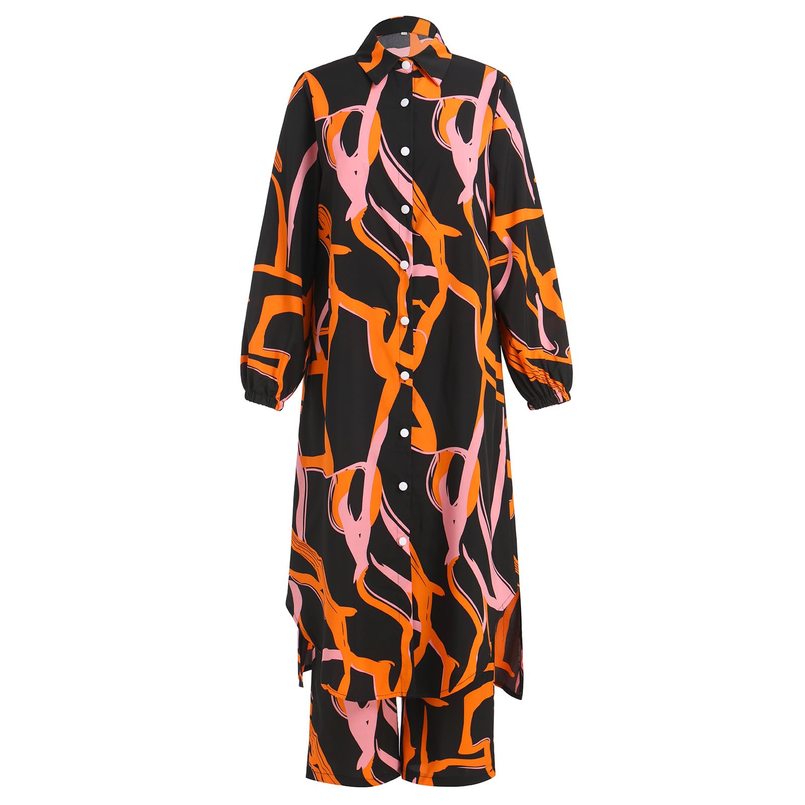 IDOPIP Abaya Dress for Women Muslim Set Long Sleeve Ramadan Islamic Dress Shirt with Pants 2PCS Dubai Prayer Casual Clothes