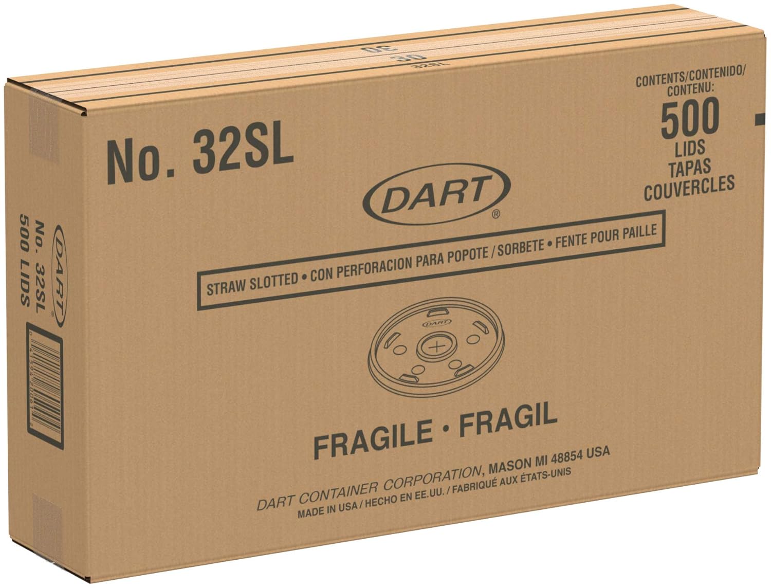 Dart Translucent Straw-Slotted Plastic Lid, 32SL (500 Count)