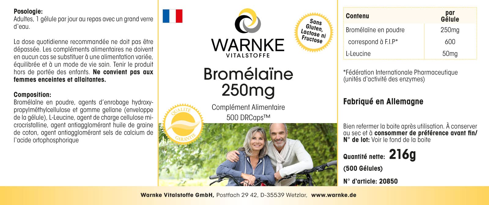 Bromelain 250mg - hochdosiert - 500 Kapseln - schluckfreundlich - Großpackung - vegan - Ananasenzym | Warnke Vitalstoffe - Deutsche Apothekenqualität