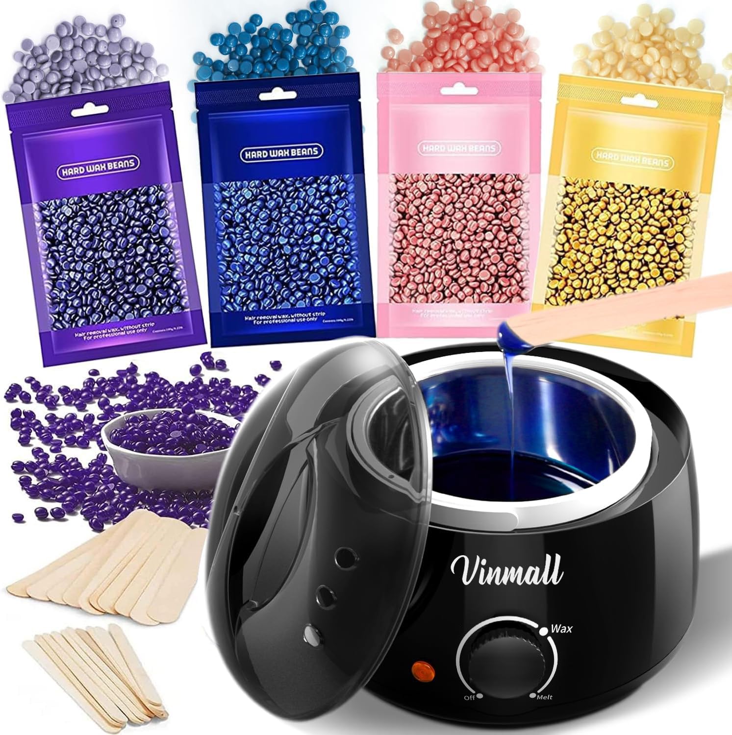 – Waxing Kits Wax Heater for Hair Removal: 4 * 100g Hard Waxing Beads & 30 Waxing Sticks Waxing Machine Kit for Home Use Wax Kit Home Waxing Kit for Women/Men