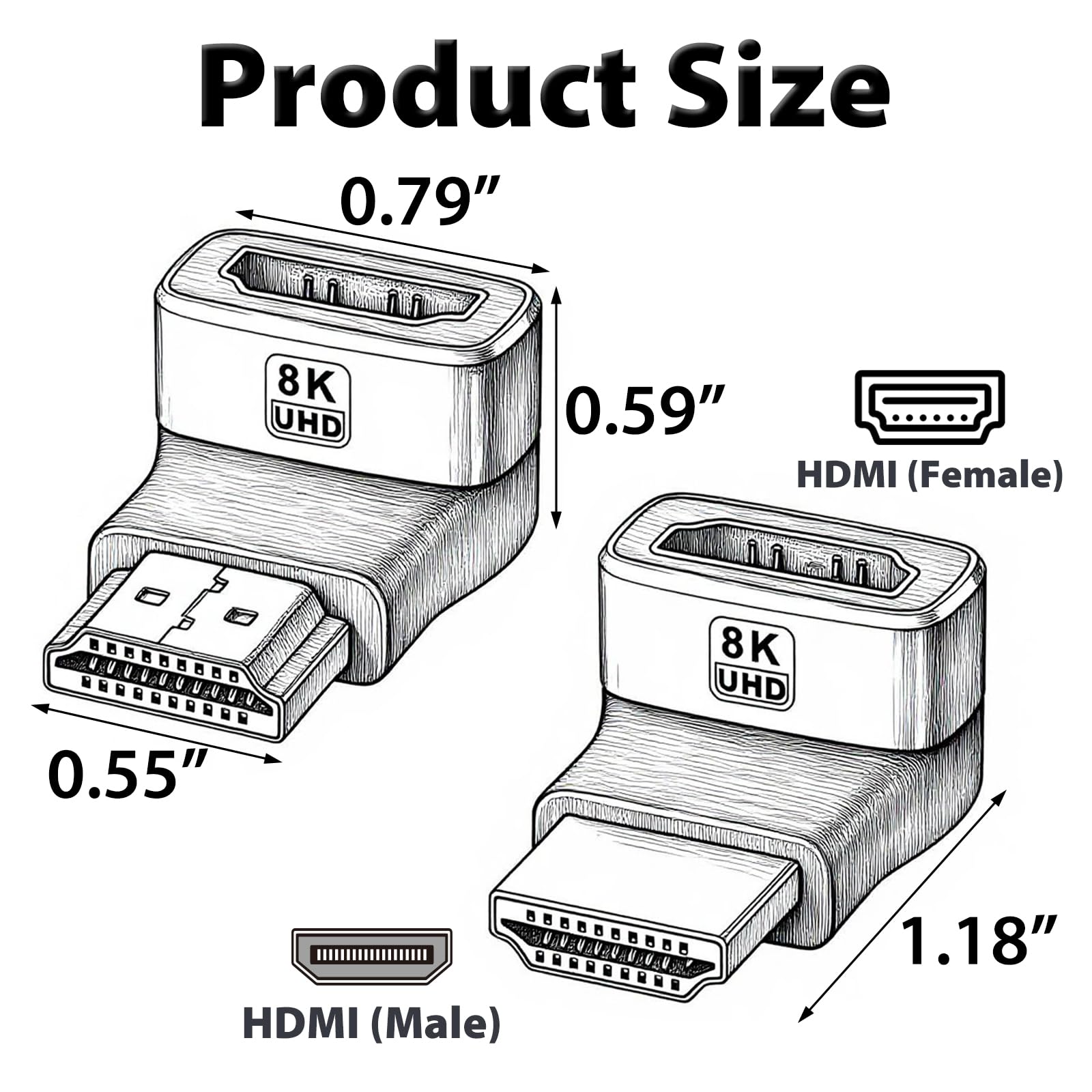 Cyberguys! Confezione da 2 adattatori HDMI 2.1 ad angolo retto 8K, 90° e 270°, prolunga HDMI da maschio a femmina, 4K a 120Hz 8K a 60Hz, placcato oro 24K, connettore a gomito HDMI salvaspazio per TV