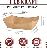 Vista 2 de Ocmoiy Bandejas de papel de 1 libra para alimentos, paquete de 100 soportes para botes de comida de estraza resistentes, bandejas desechables