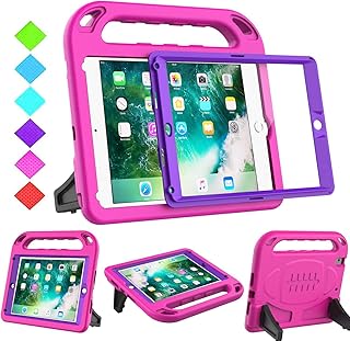 BMOUO Kids Case for New iPad 9.7 2018/2017 - Built-in Screen Protector Shockproof Light Weight Handle Convertible Stand Case for iPad 9.7 Inch 2018 (6th Generation) / 2017 (5th Gen) - Rose/Purple