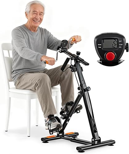 GYMAX Ejercitador de pedales, bicicleta, brazo, pierna, rodilla, terapia física, equipo de fitness, bicicleta de ejercicio para el hogar con monitor