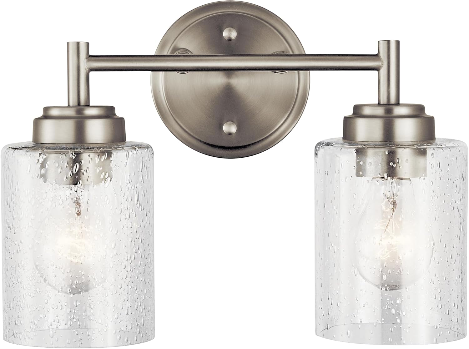 Kichler Winslow 12.75" Vanity Light in Brushed Nickel, 2-Light Transitional Bathroom Light with Clear Seeded Glass. (12.75" W x 9.25" H), 45885NI