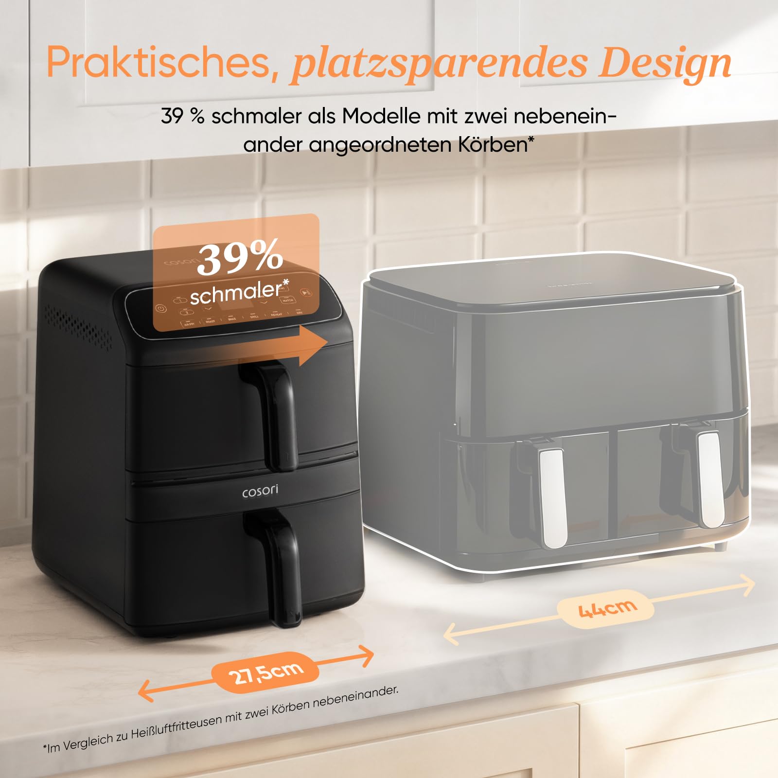 COSORI Airfryer | Turbo Tower Compact | Heißluftfritteuse 2 Kammern Keramikbeschichtung | 8,6L Double Stack mit mehreren Lüfterstufen | 2700W| Schwarz | DC861