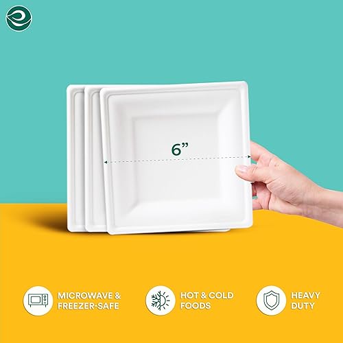 Miniatura 3 de ECO SOUL Platos de papel cuadrados blanco perla de 8 pulgadas (paquete de 100 unidades)  Bagazo desechable 100% compostable I Platos de cena