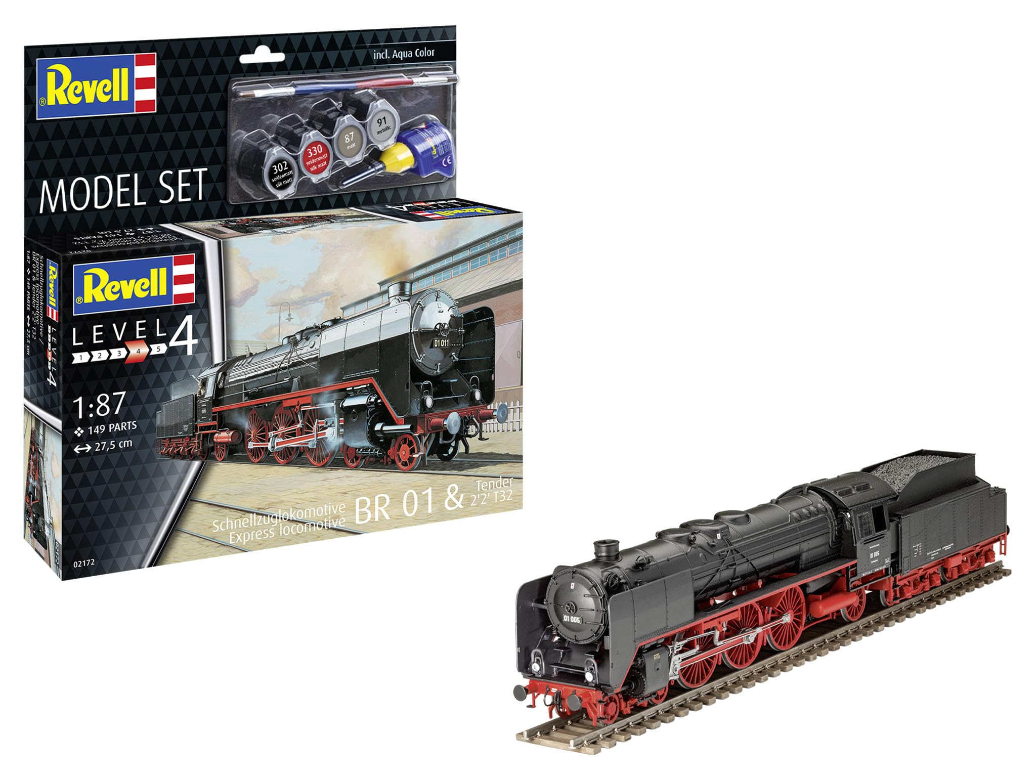 Revell Model Set 62172 Express Locomotive BR01&Tender 2'2' T32 1:87 Scale Unbuilt/Unpainted Plastic Model Kit with Accessories